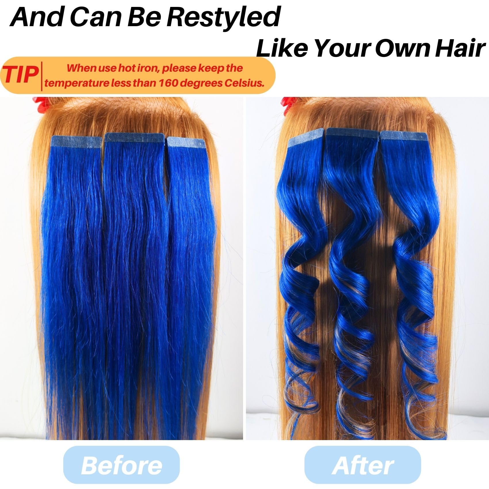 ✨ 18” ⭐️4 PACK 100 GRAMS TEAL HUMAN HAIR TAPE INS RUNATURE Black Ombre Teal Tape in Hair Extensions - 12 Inch  main image 3