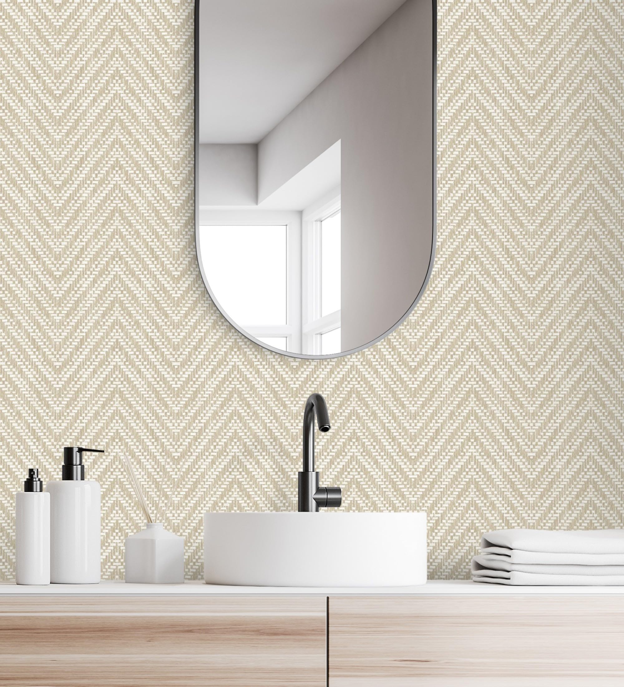 GAULAN 683190 - Papel pintado vinílico de espigas efecto fibra vegetal beige con textura en relieve para pared salón cocina baño dormitorio pasillo - Rollo de 10 m x 0,52 m