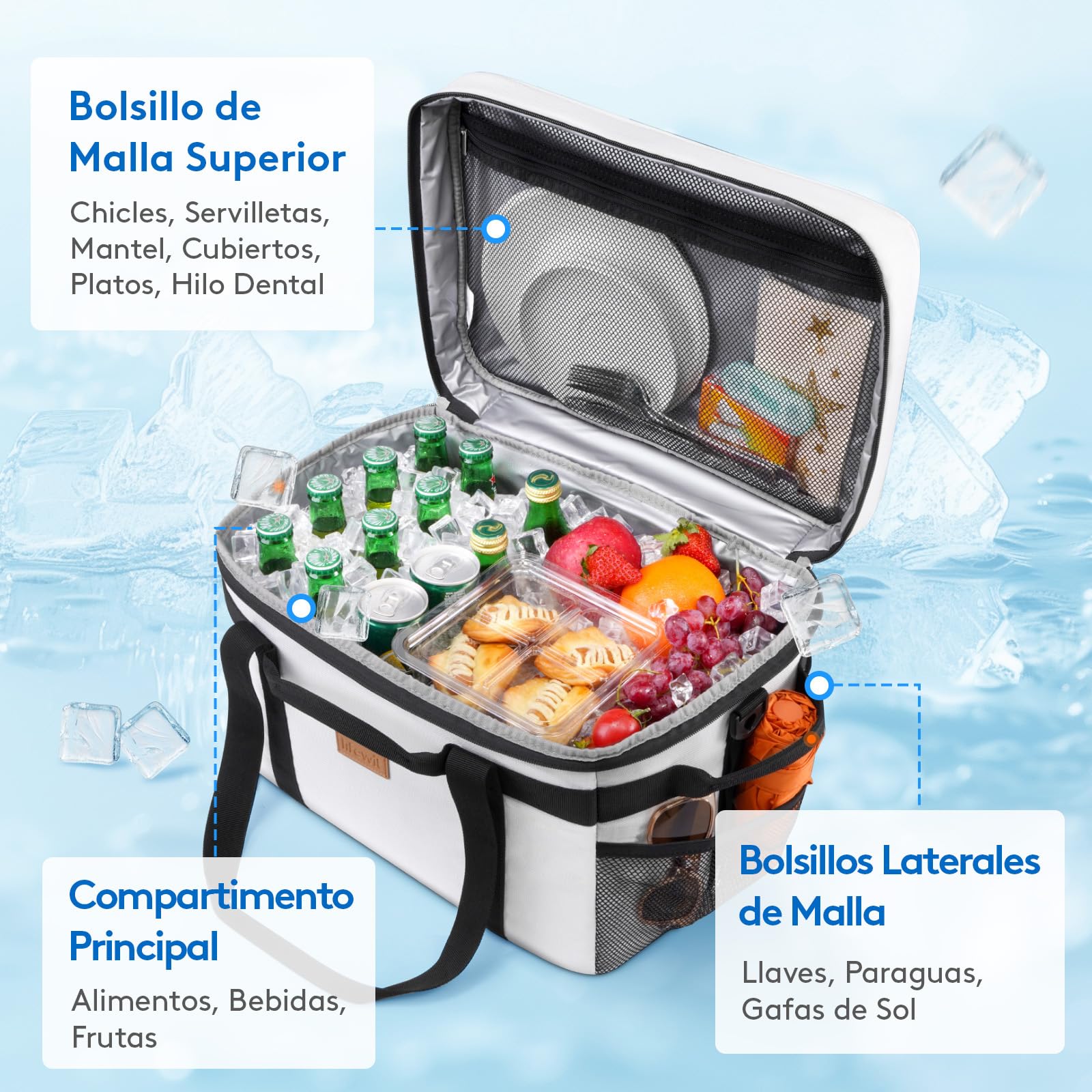 Lifewit Nevera Portatil, Bolsa Termica Grande, Cooler Bag Plegable con múltiples asas, Bolsa Nevera Porta Alimentos para Hombre Mujer, Porta Alimentos para Picnic, Camping, Barbacoa, Gris Seda, 30L