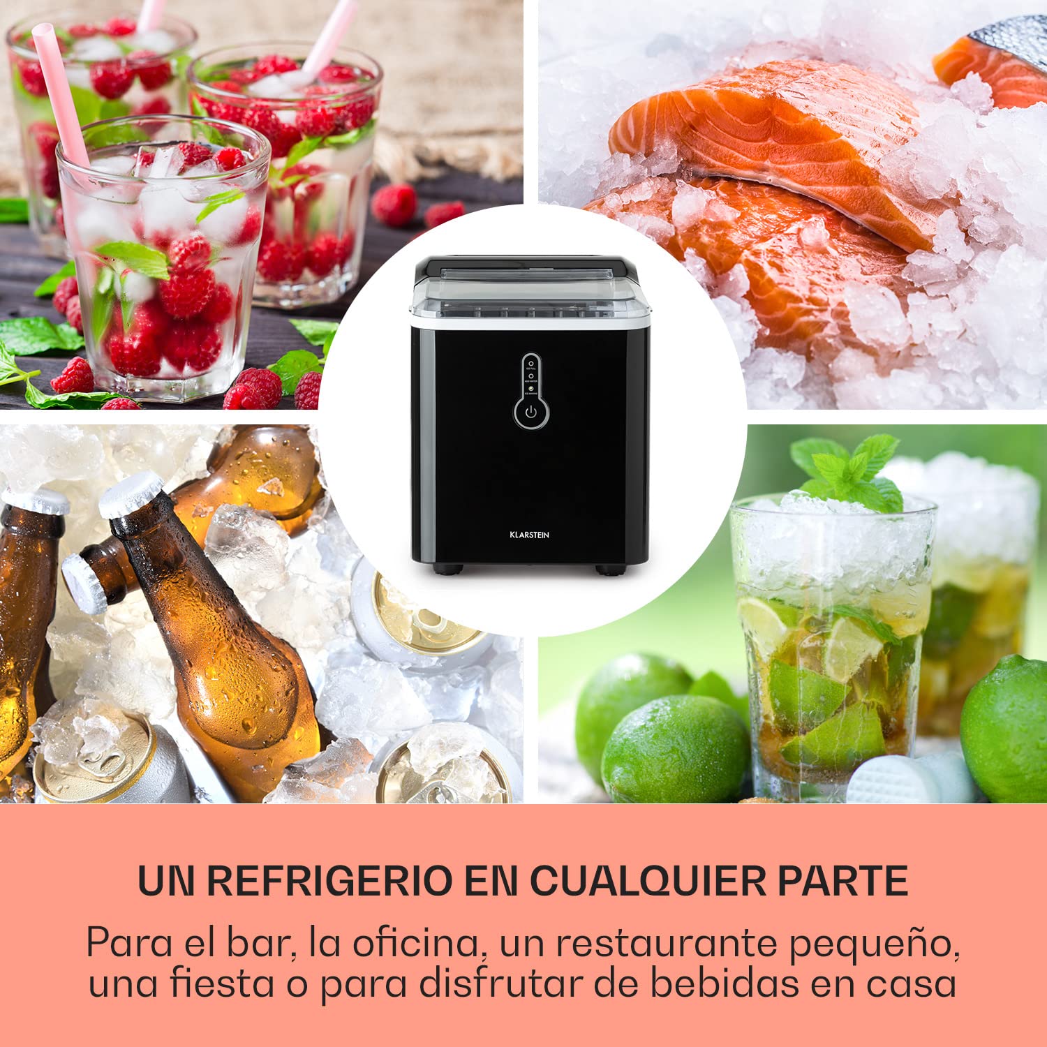 Klarstein Maquina de Hielo para Casa 1,5L, Ice Maker Encimera 12 kg, Maquina para Hacer Cubitos de Hielo Grandes Doméstica para Casa con Panel Táctil y Sistema Fácil Limpieza, Función Rápida