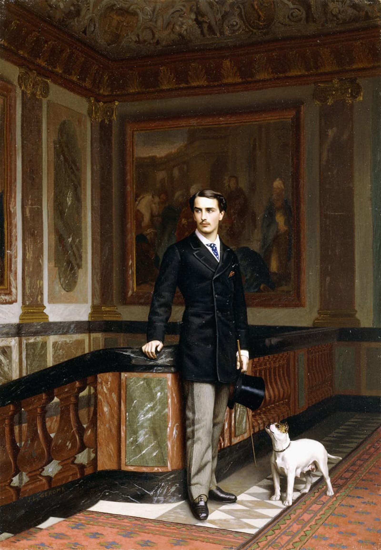 Posteriik No Frame Famous Modern Artwork Art Mural Tale Of La Rouchefoucauld Duc De Doudeauville With His Terrier By Jean Leon Gerome Oil Paintings Pictures For Home Decor 60X90cm