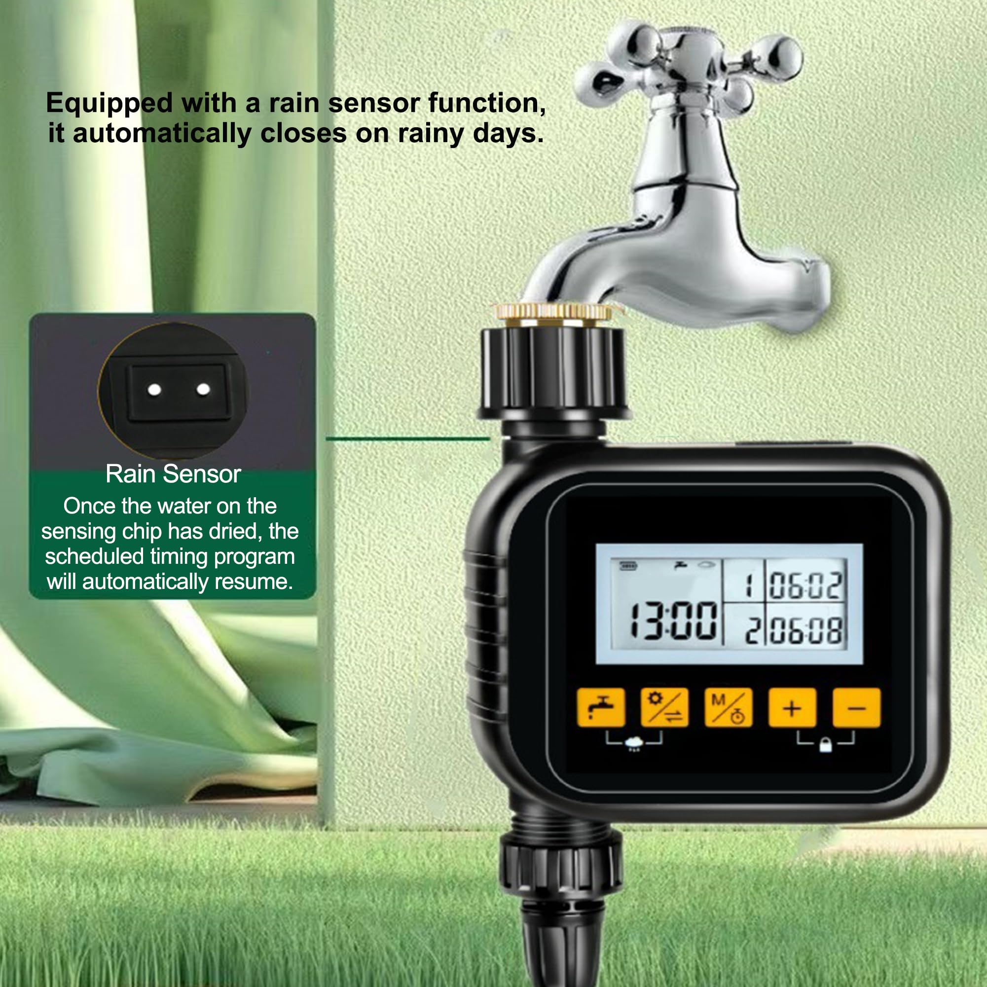 Wasser-Timer & Schlauch-Timer, Gartenbewässerung, Bewässerungssystem für Balkon- und Hof-Pflanzen — Automatischer Pflanzenbewässerer mit Timer 15m + 15 Orange Cooling Spray Nozzles