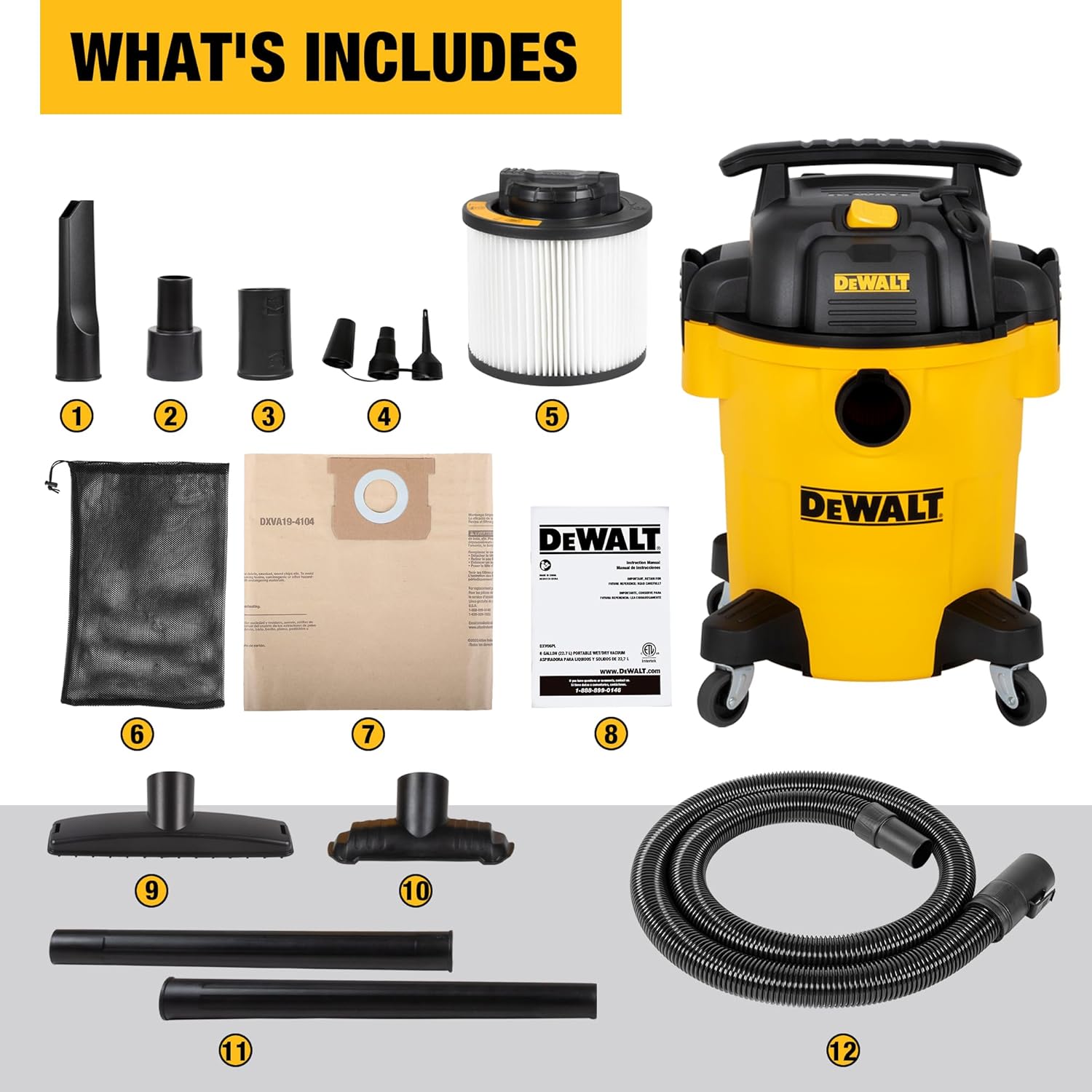 Contents of DEWALT DXV06PL package