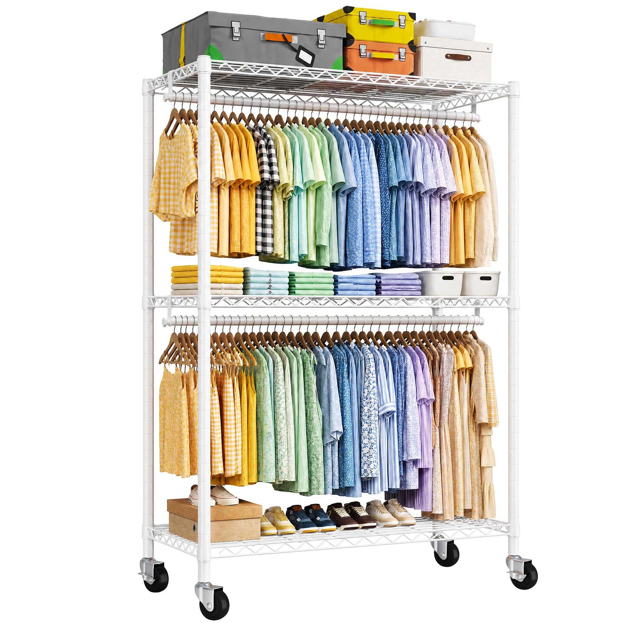 Raybee Rolling Clothes Rack Heavy Duty Clothing Racks for Hanging Clothes