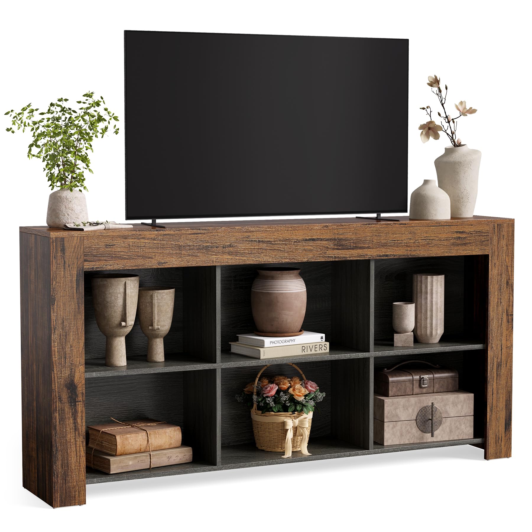 Photo 1 of ***MISSING PARTS***
LITTLE TREE TV Stand with Storage, 63-Inch Entertainment Center with Shelves, Modern Media Console for Television up to 65" for Living Room, Bedroom, Brown + Black