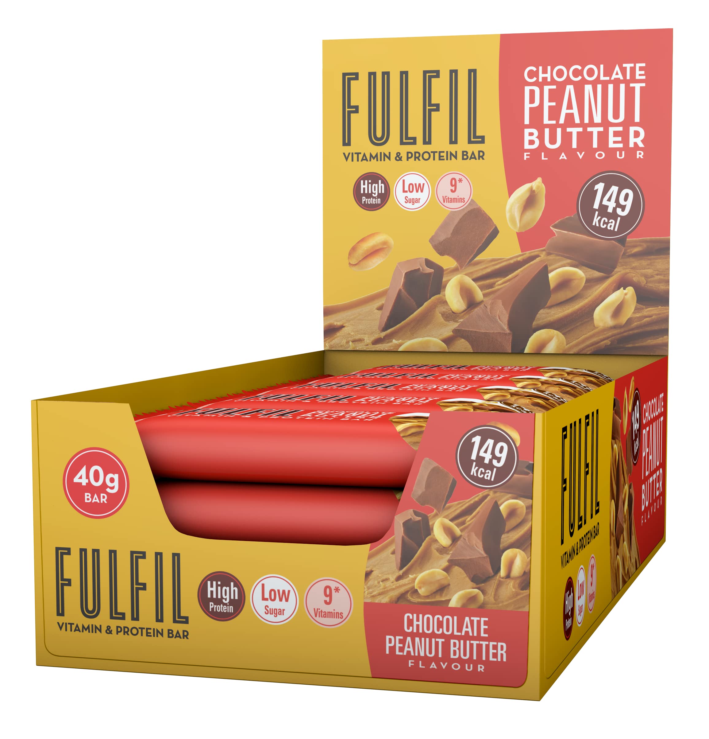 Vitamin and Protein Bars (15 x 40g Bars) — Chocolate Peanut Butter Flavour — 15g High Protein, 9 Vitamins, Low Sugar