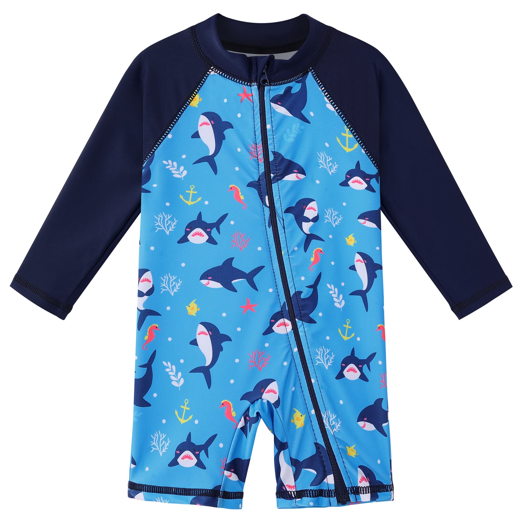 XFGIRLS One Piece Boxer Shorts UV Protection Cute Print Swimsuit Long Sleeve Swimsuit for Boys from 1 Month to 4 Years