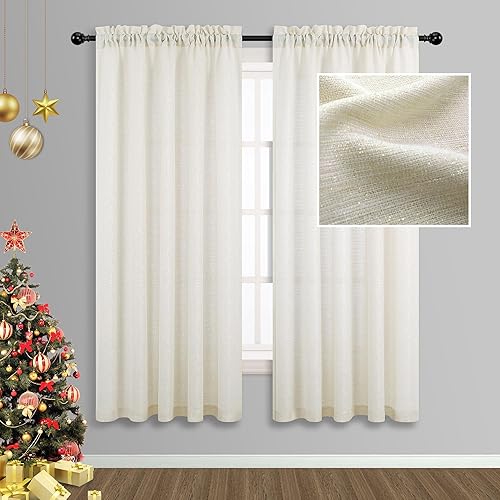 Cortinas semi translúcidas con brillantina y bolsillo para barra de cortina