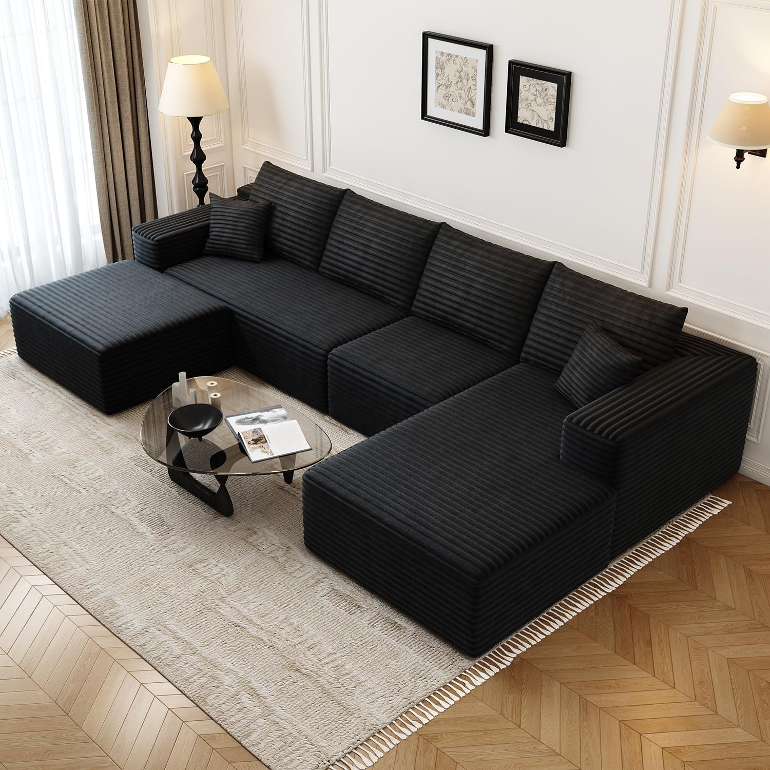 135.4"Cloud Modular Sectional Couch with 1 Ottoman,Modern Minimalist Upholstered Couches, Comfort U Shaped Sofa for Living Room,Deep Seat Corner Couch