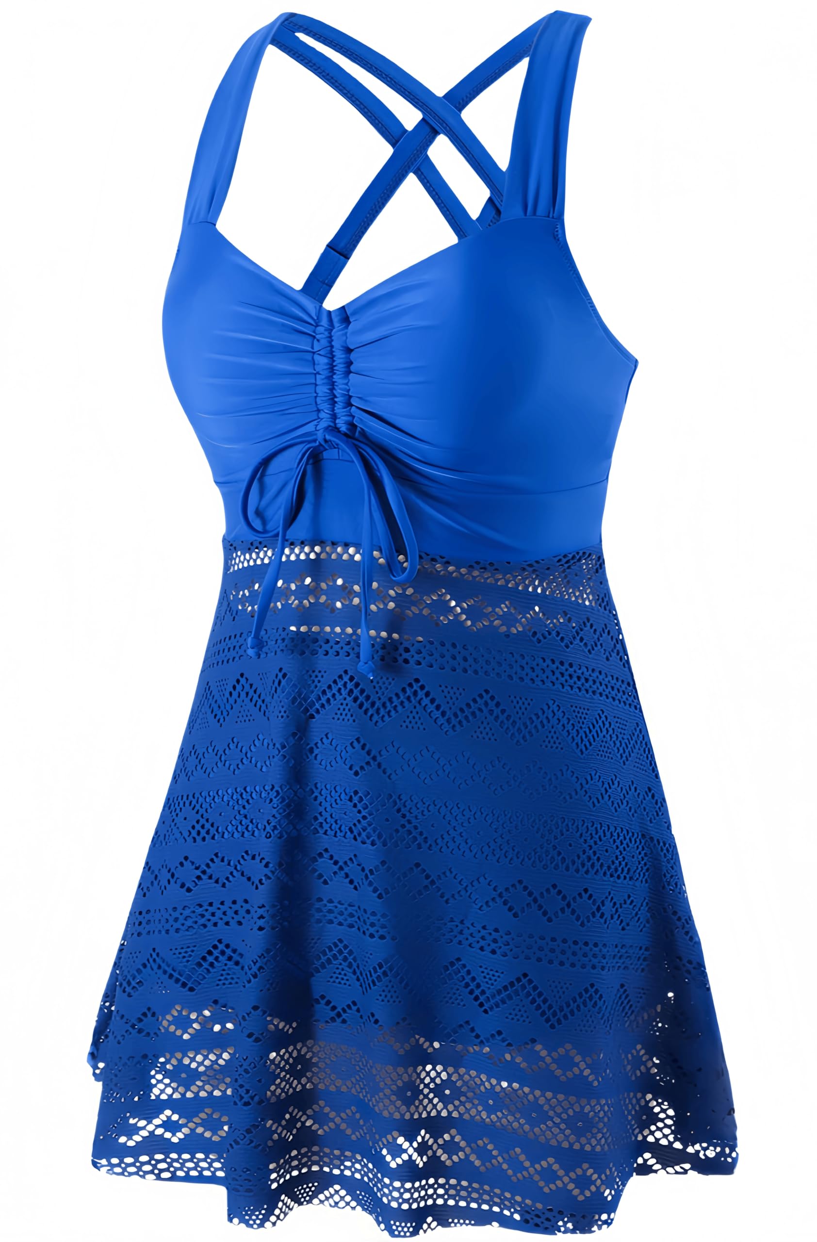 Ocean Plus Elagant Tankini Top koronkowy strój kąpielowy bez pleców, dwuczęściowy kostium kąpielowy do odchudzania, jednokolorowy, z wyściółką piersiową, bez stalowego podparcia