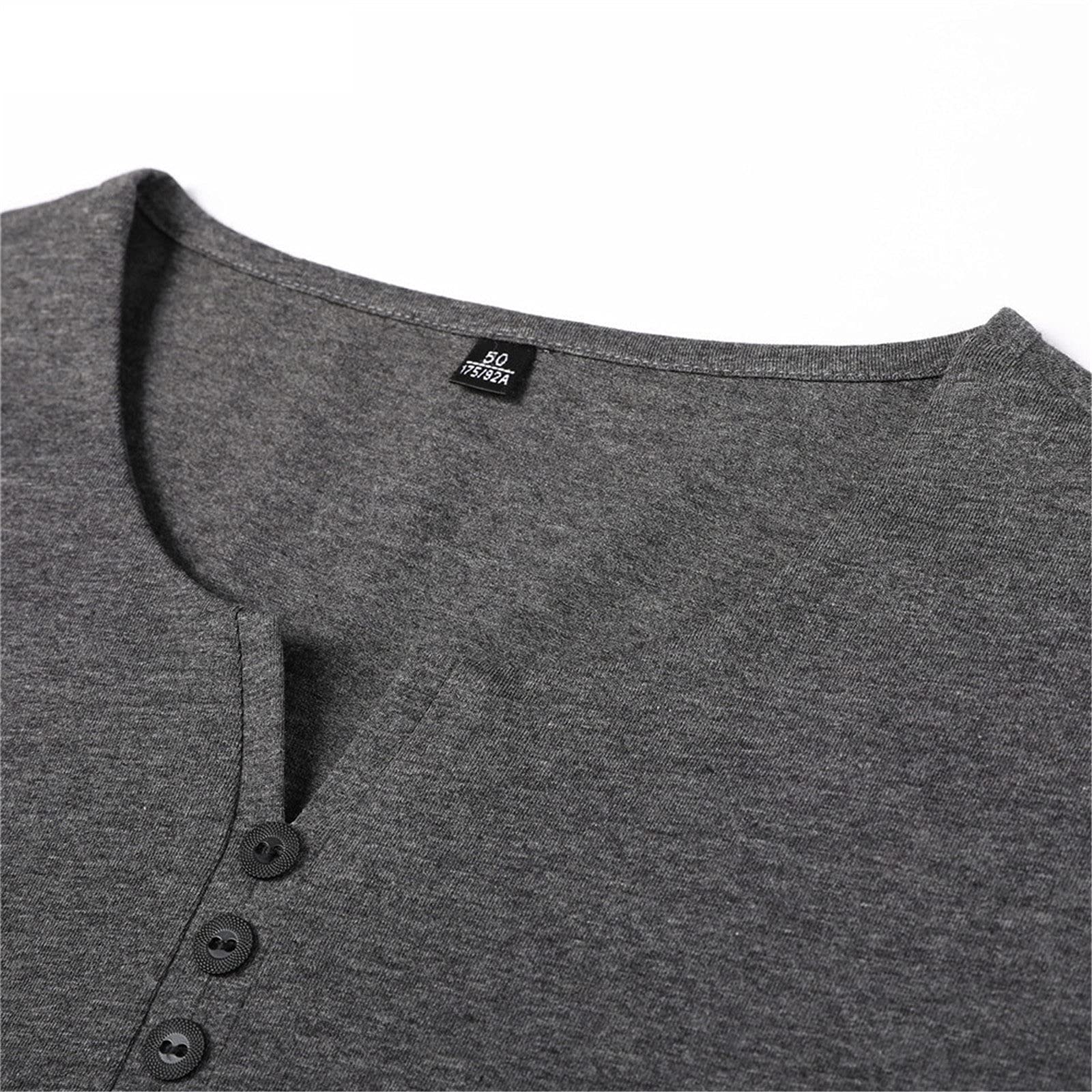 Frühling Herbst Mode Henry Kragen Tops Langarm Baumwolle T-Shirt Herren Kleidung, Schwarz , XXL