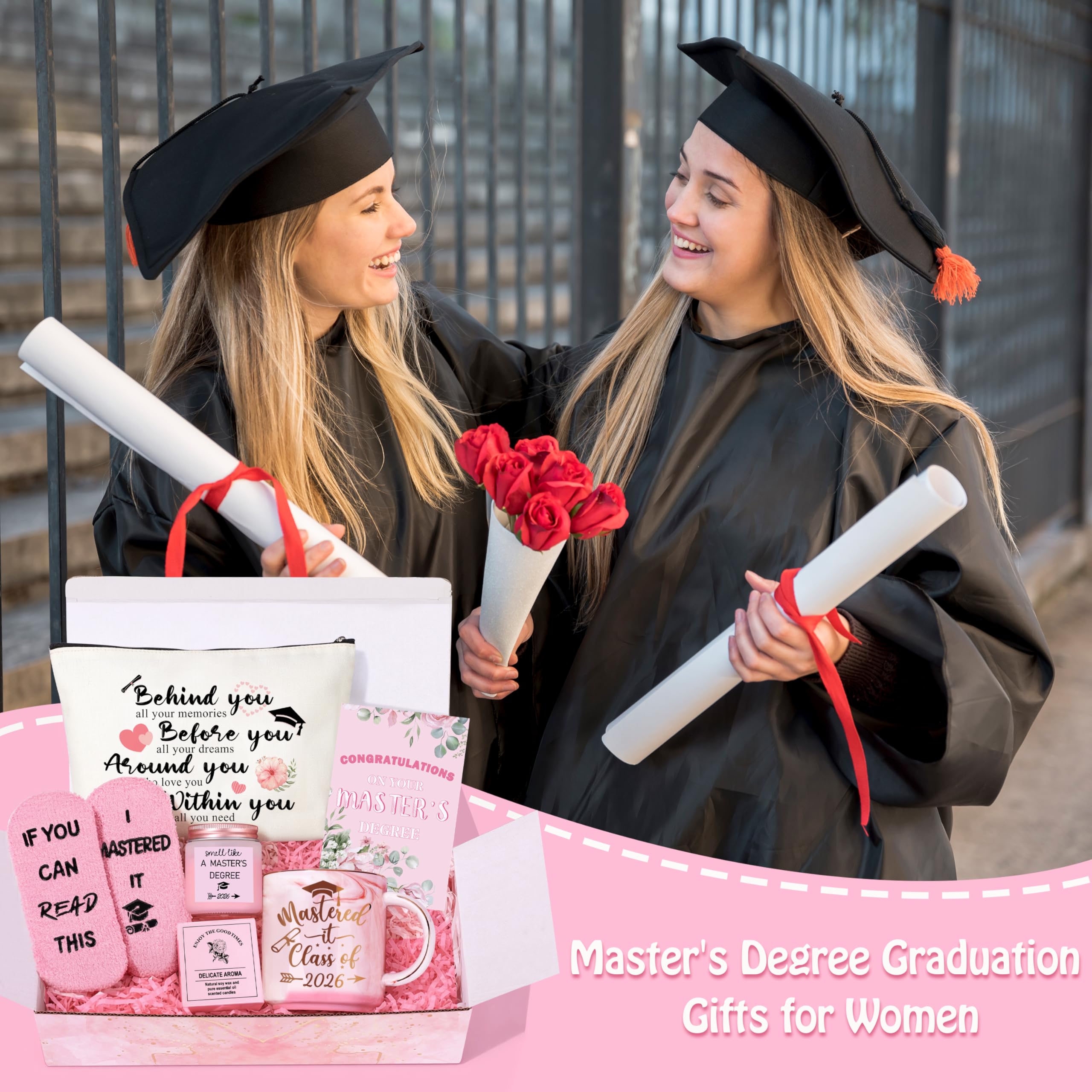 JMBMTER 2026 Graduation Gifts for Her, Masters Degree Graduation Gift Set for Women, Students, Niece, Daughter, Girlfriend, Pink Congratulations Grad Gift Baskets