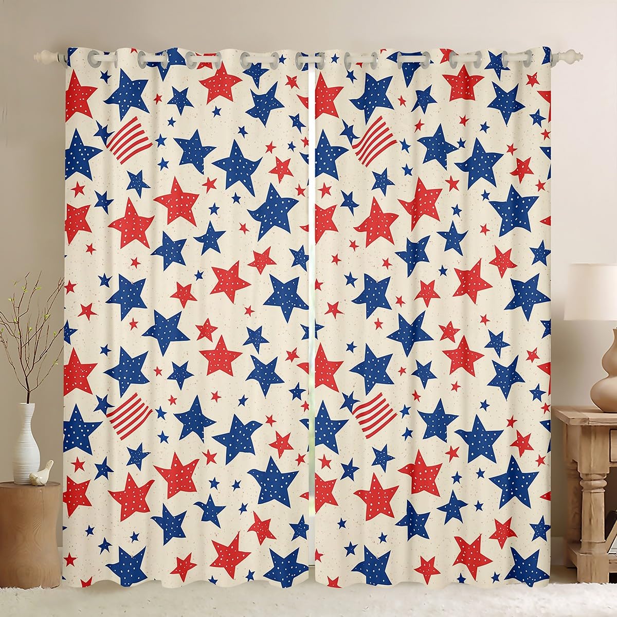 Homewish Rideau Occultant 140x175 cm Géométrie, Rideau Étoiles, Rideaux Voilage pour Filles Garçons Scintiller Rayure Lumineuse Étoilée, Voilage Fenetre Bleu Marine pour Chambre Salon