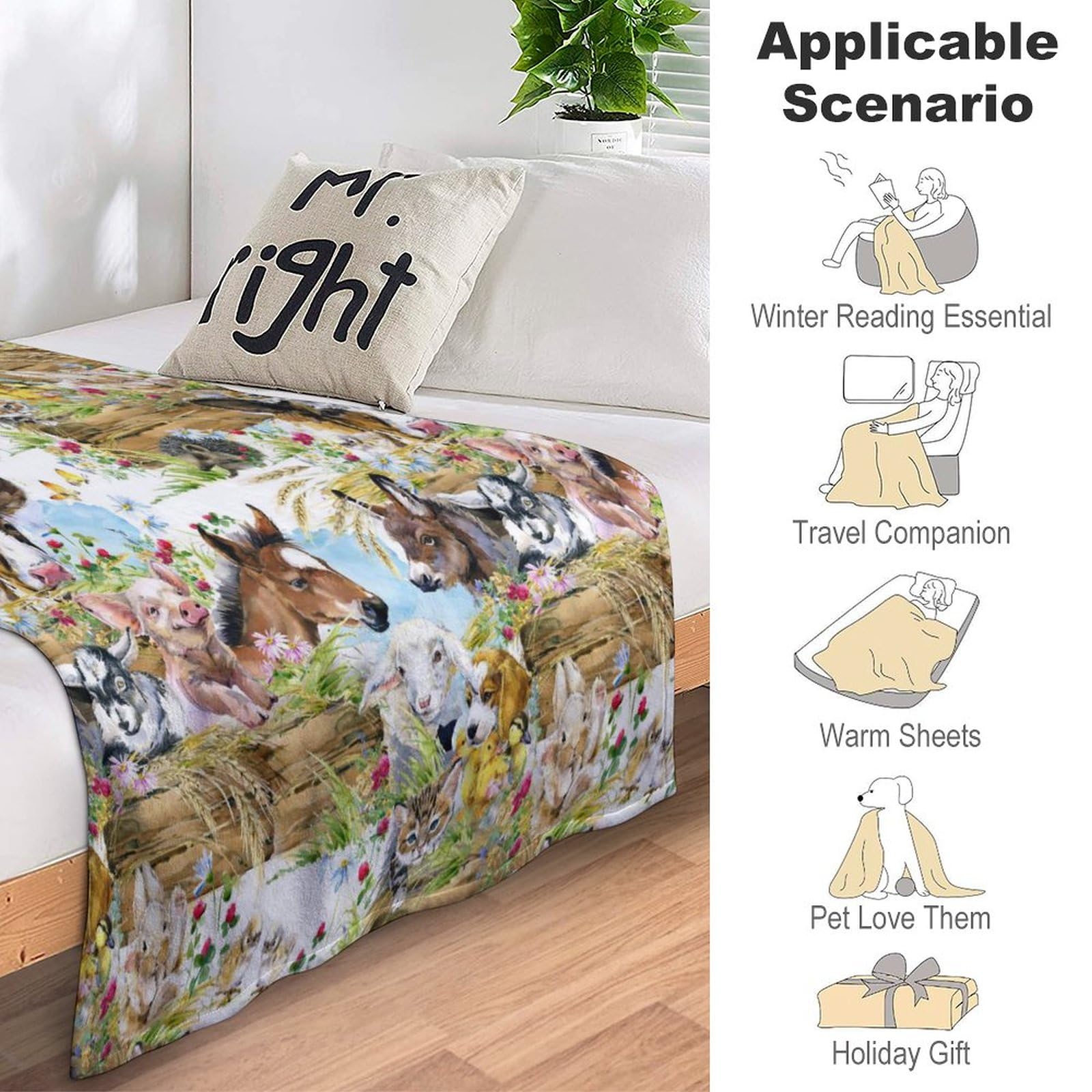 Simpatici animali domestici pollo cane anatra asino gattino gatto maiale floreale morbida flanella coperta da viaggio, soggiorno casa divano decorazione coperta, dormitorio ufficio pisolino coperta