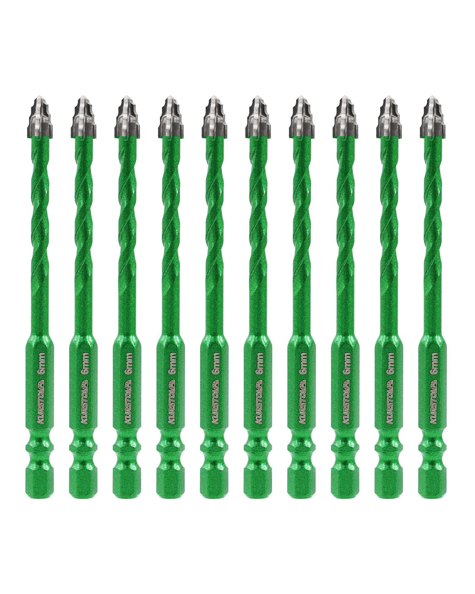 KURSTOL Serrated Masonry Drill Bit Set - 10pcs 6mm Concrete Carbide Drill Bit for Wood Plastic Masonry Brick Ceramic Tile Marble