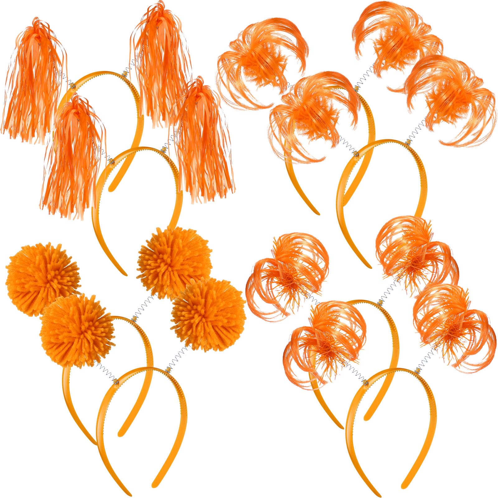 Censen 8 Pcs Pom Pom Headbands Party Headbands Tinsel Wrapped Ponytails Head Bopper for Birthday Festival(Orange)