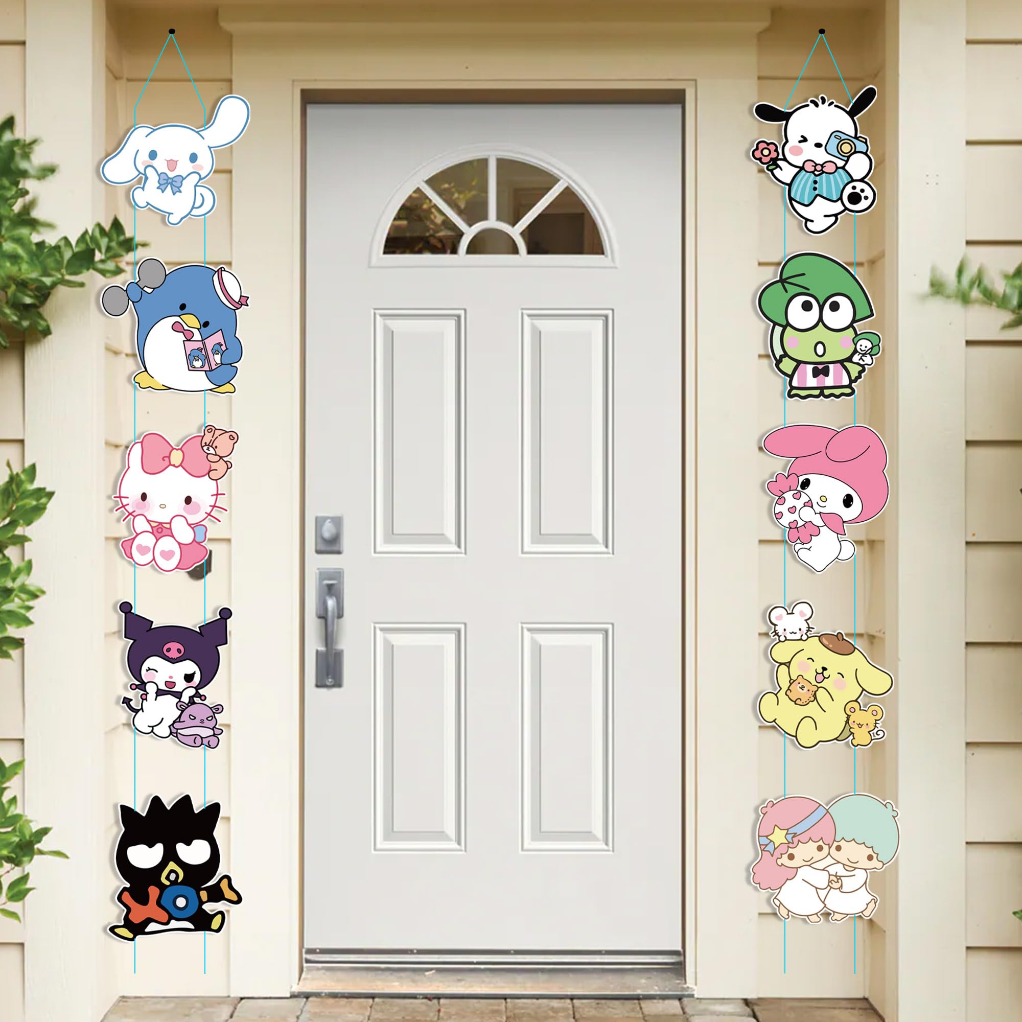 Kawaii Birthday Party Supplies - 10 Pcs Theme Cartoon Porch Sign - Room Door Decoration Porch Hanging Banner Wall Decorations for Indoor Outdoor