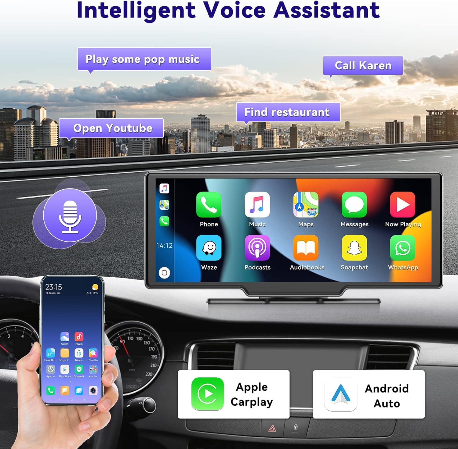 10.26" Wireless Carplay & Android Auto Portable Car Stereo with Bluetooth Hands-Free Car Radio with Google and Siri Assistant, HD IPS Touchscreen, AUX and FM Transmitter 4 81NQkAfNNHL. AC SL1500
