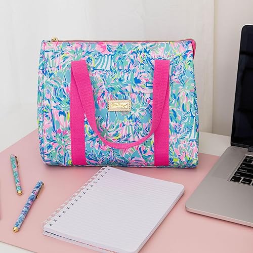 Miniatura 8 de Lilly Pulitzer Bonita bolsa de almuerzo para mujer, bolsa de mano aislada de gran capacidad, mini hielera azul con bolsillo de almacenamiento y