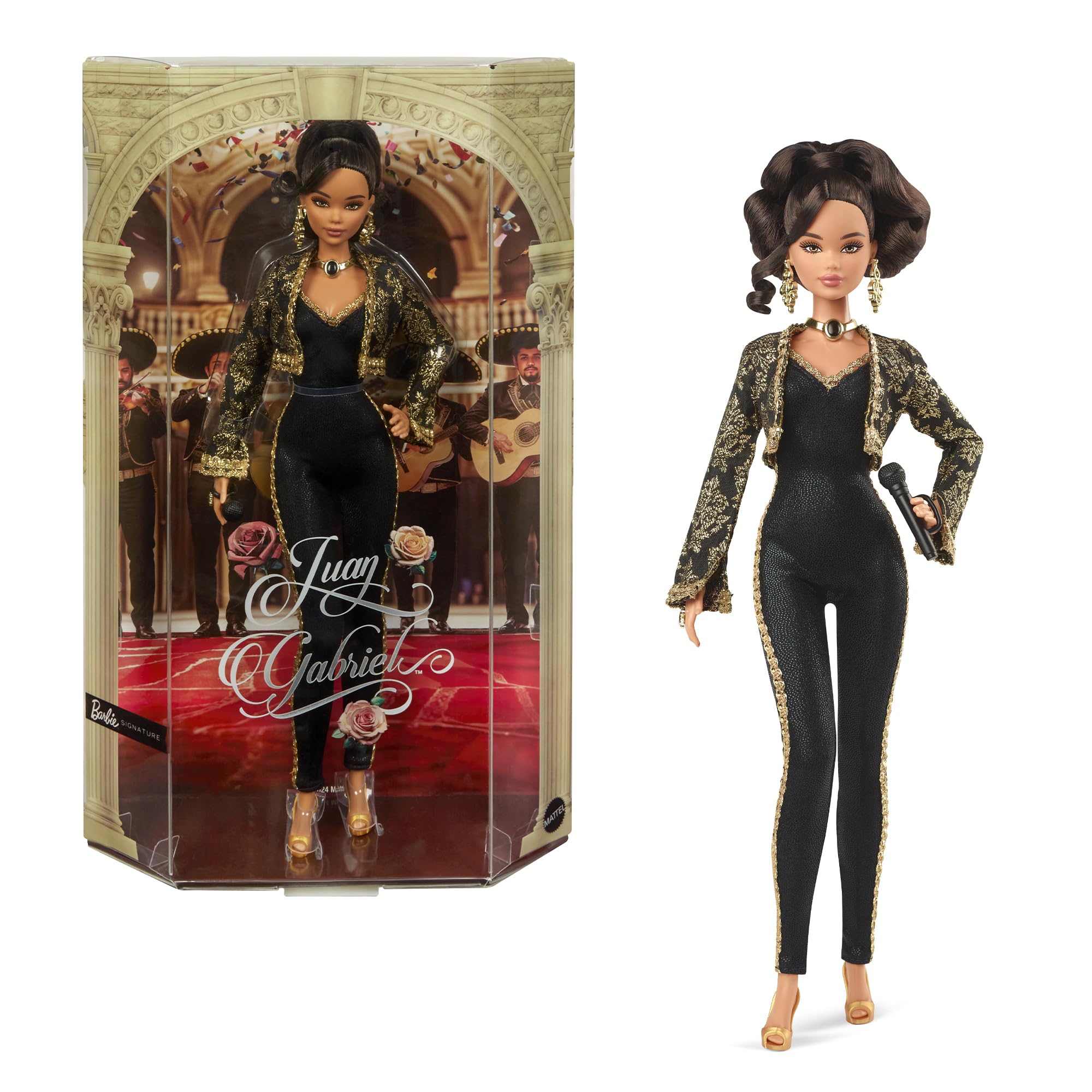 Barbie Signature Doll, Juan Gabriel Collectible in Chic Black and Gold Suit with Cropped Jacket and Golden Accessories