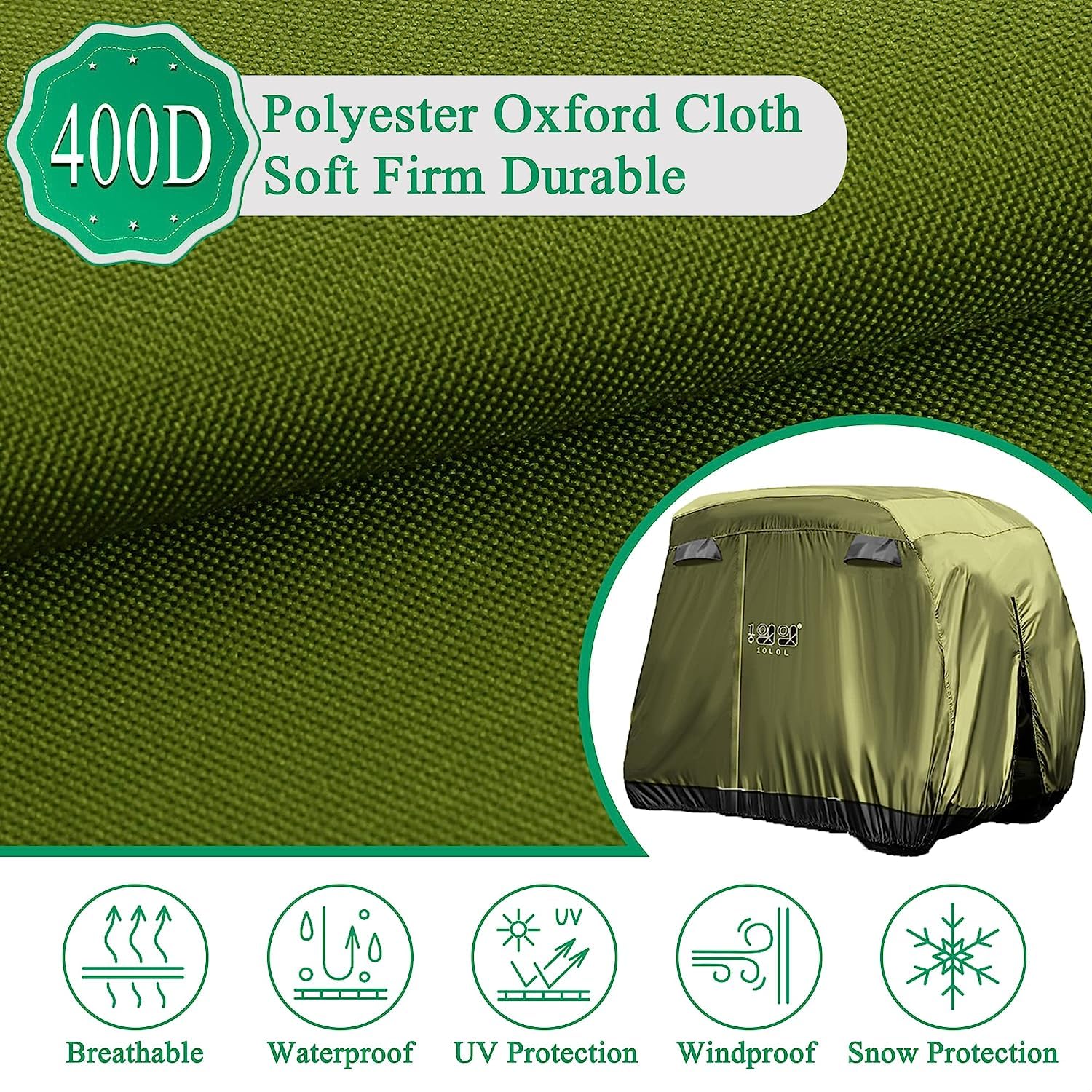 10L0L Funda para carrito de golf, 400D, impermeable, resistente al viento, 2 pasajeros/4 pasajeros con 3 puertas con cremallera, cubierta de golf para EZGO, Club Car, Yamaha y otros modelos