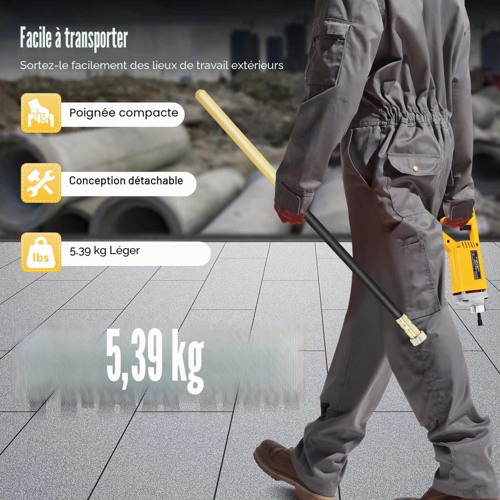 Vibrateur à béton 800W/1300W vibrateur vibrateur à béton avec tube vibrateur intérieur vibrateur à bouteille longueur 1/1,5 m compacteur pour béton diamètre de la