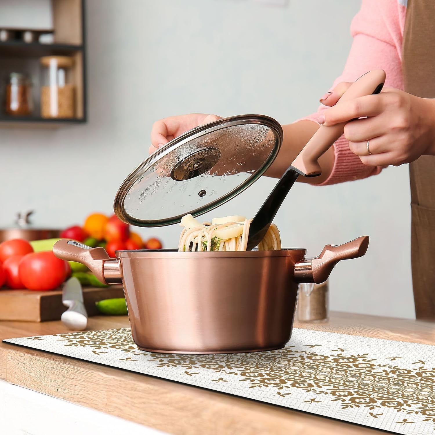 2イン1 テーブルランナー 鍋敷き 耐熱ホットプレートマットパッド 39x12インチ 防水テーブルプロテクター カウンタートップ用五