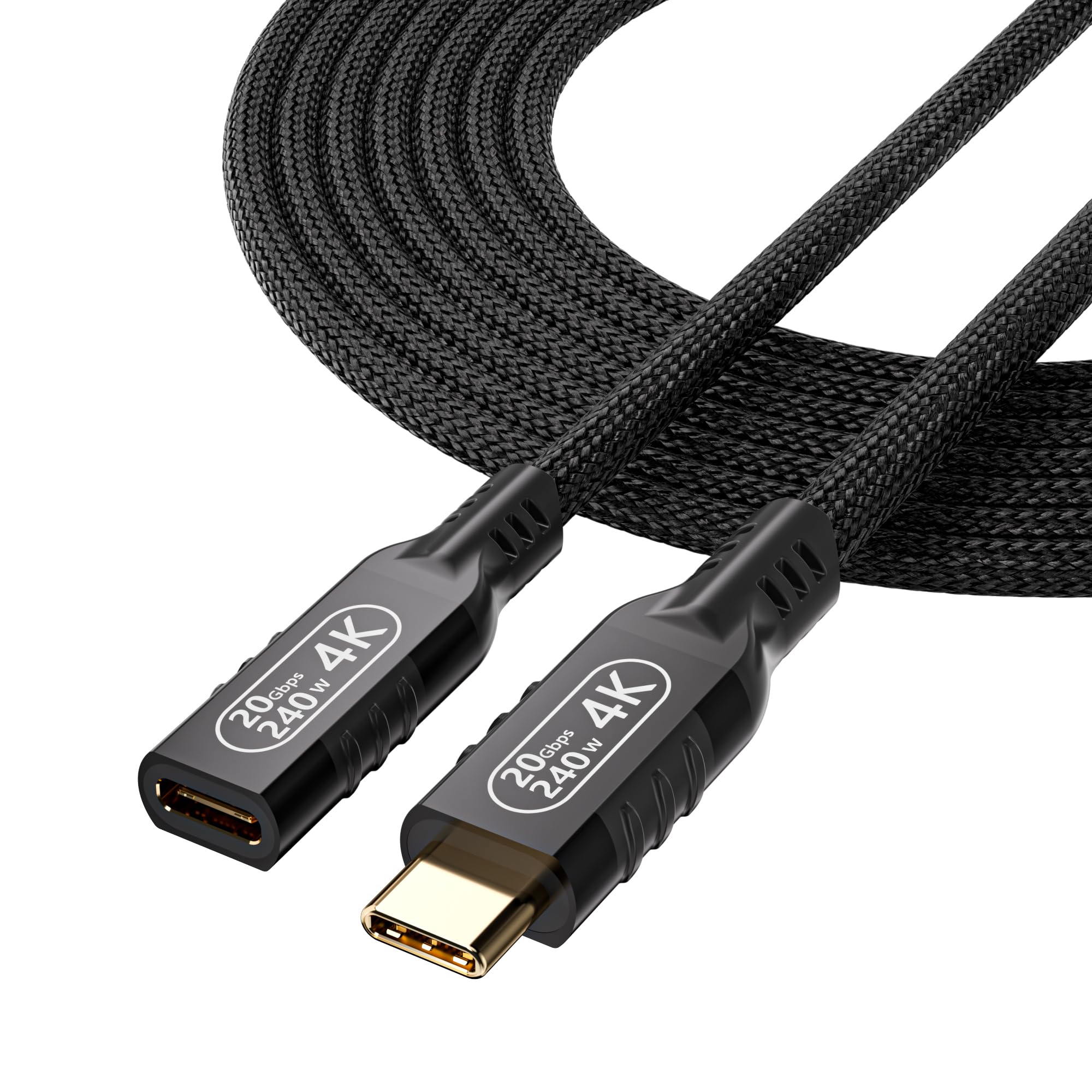 Kabel przedłużający USB C 3 m, żeński na męski, długi kabel do monitora USB C, kabel wideo USB C 4K, przedłużacz USB C 20 Gb/s, szybkie ładowanie PD 240 W, kompatybilność z kablami