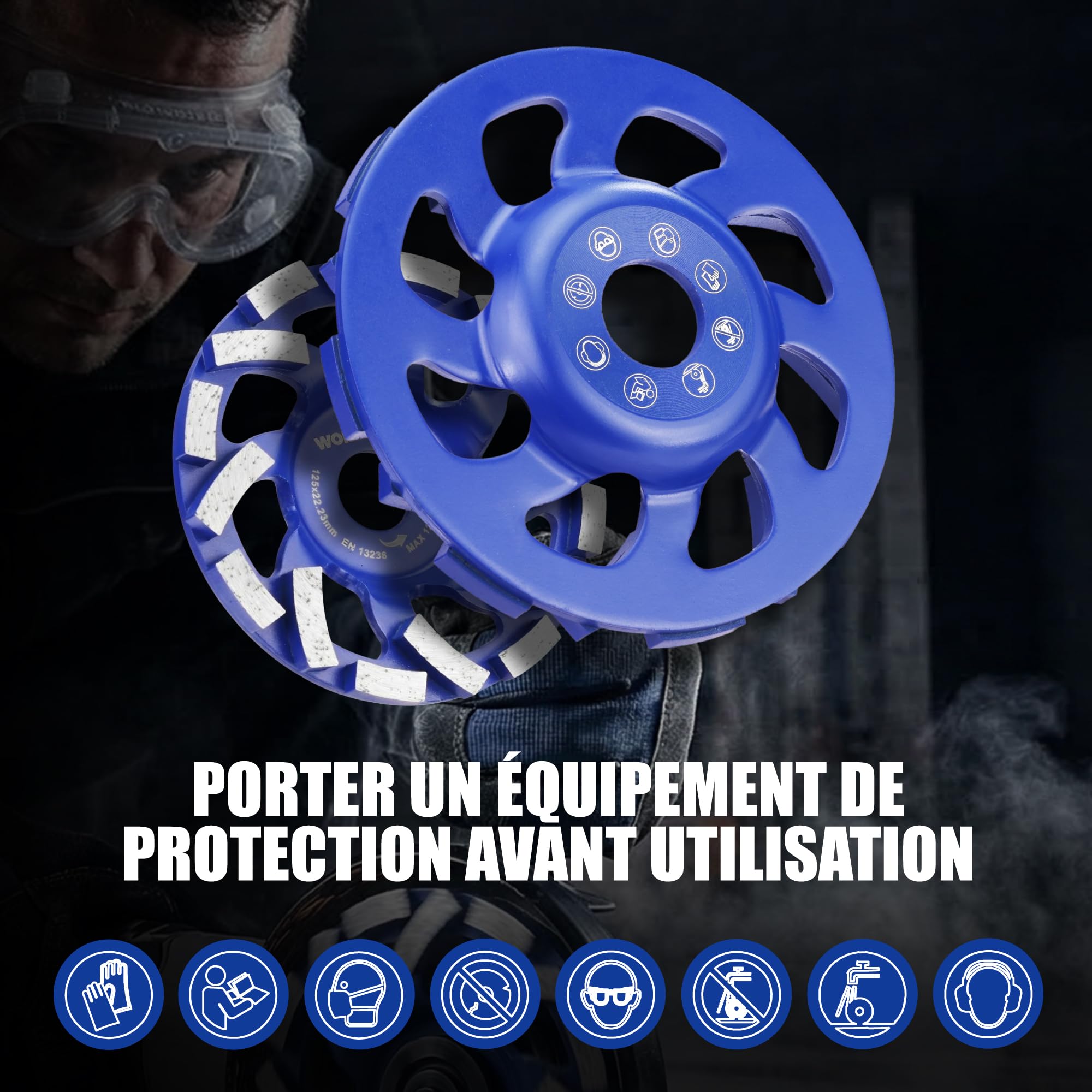 WORKPRO Meule Diamant Béton 125 mm 16 Segments, Disque de Meulage pour Pierre Granit, Épaisseur 6 mm, Faible Vibration, Compatible Meuleuse d’Angle