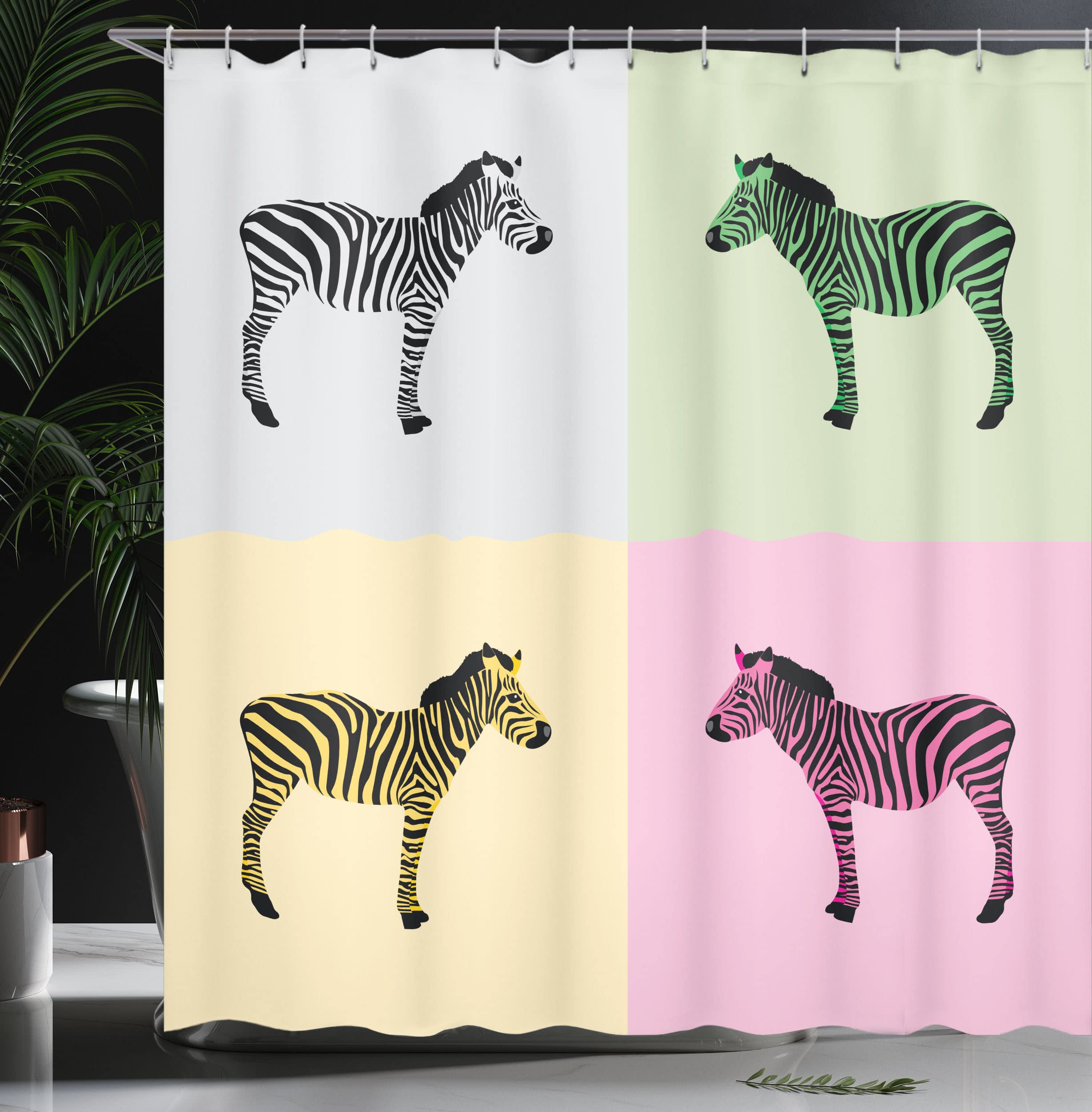 ABAKUHAUS Pink Zebra Shower Curtain, Zebras in Boxes Pop Art Avant Garde Influence Graphic - Image 2