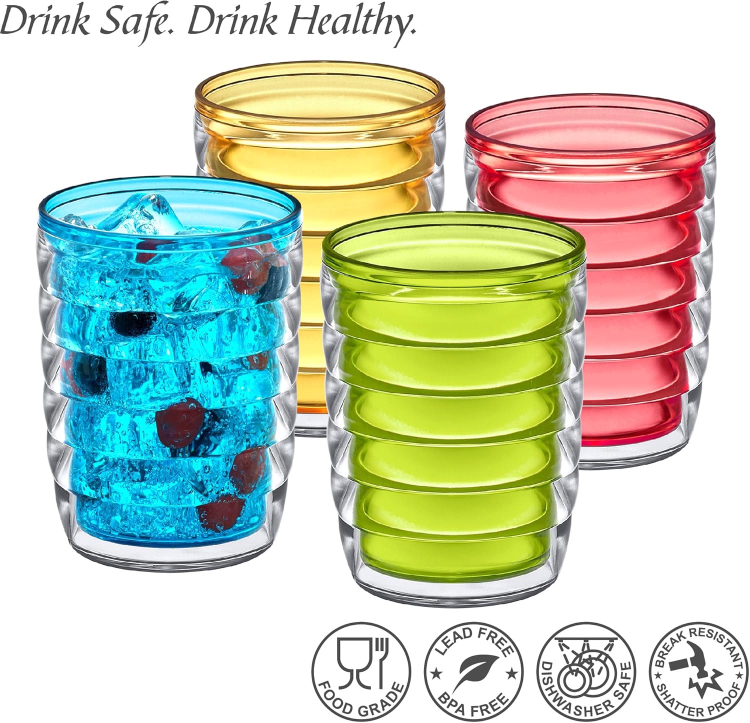 Amazing Abby - Arctic - 16-Ounce Insulated Plastic Tumblers (Set of 4), Double-Wall Plastic Drinking Glasses, Mixed-Color Reusable Plastic Cups, BPA-Free, Shatter-Proof, Dishwasher-Safe, (AA-0648) - Image 3