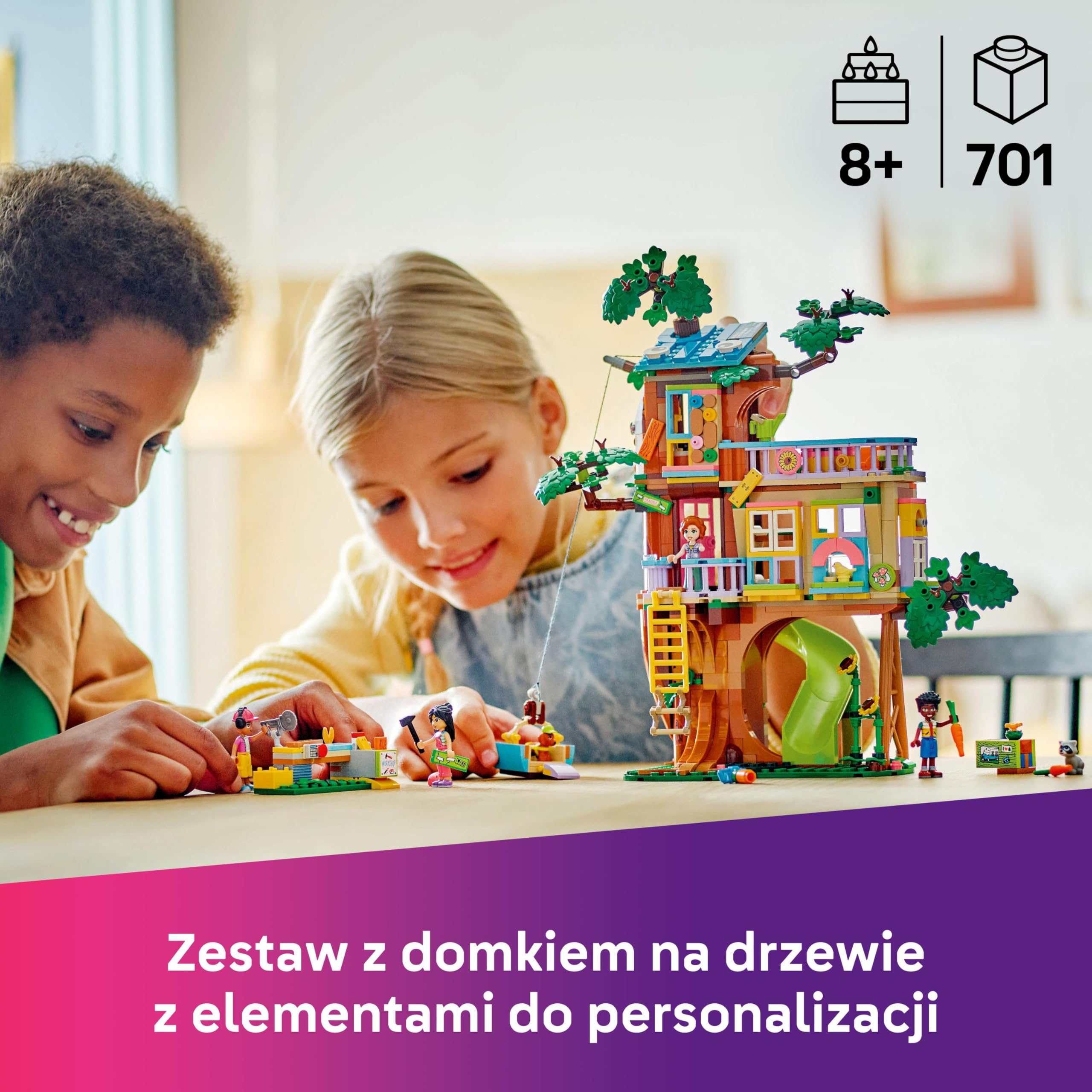 LEGO Friends Spotkanie w domku na Drzewie Przyjaźni 42652 | Zabawa w przyjaźń, zestaw ze zwierzątkami, prezent dla dziewczynki i chłopca 8+, 701 elementów
