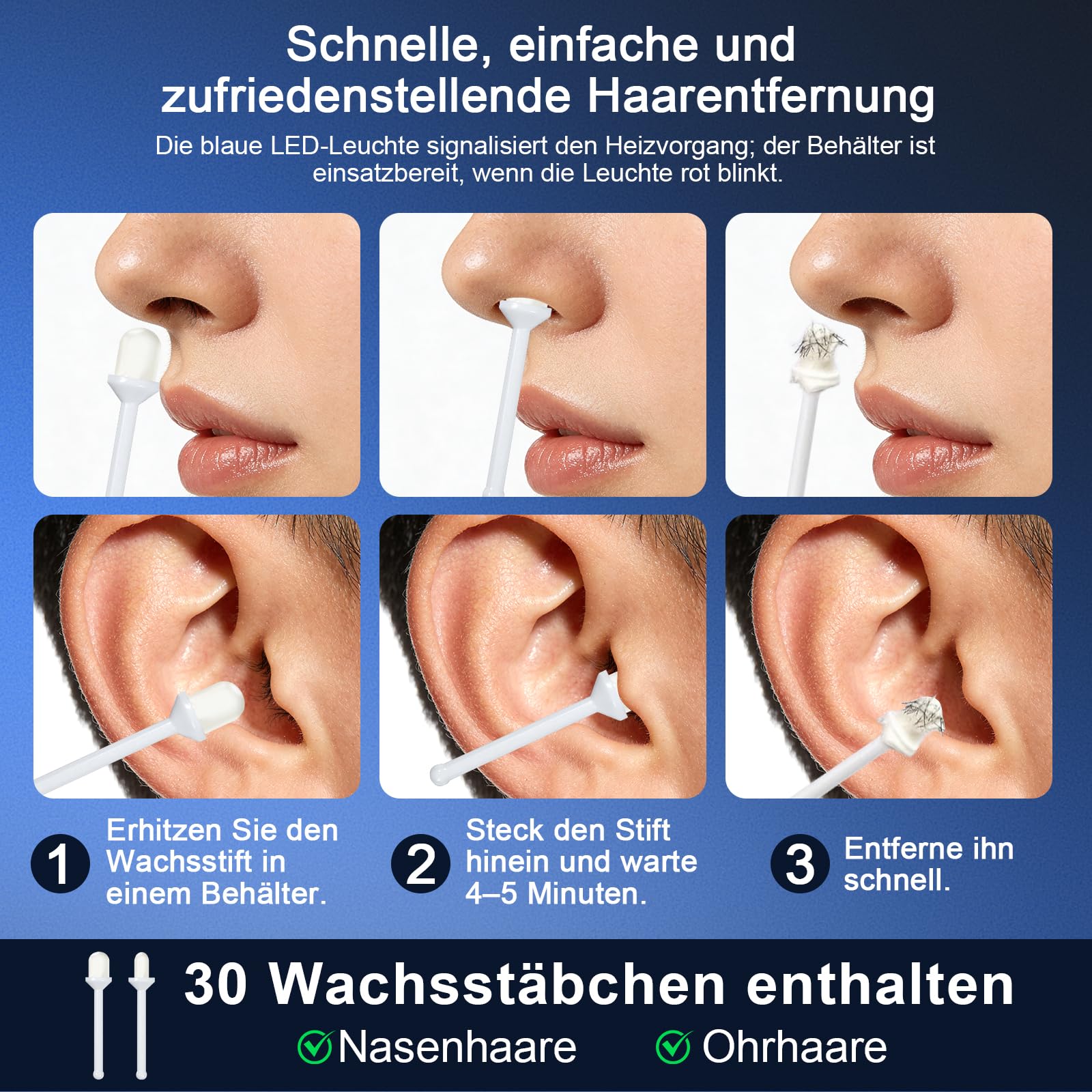 Épilateur pour poils de nez et oreilles – Kit d'épilation à la cire alimenté
