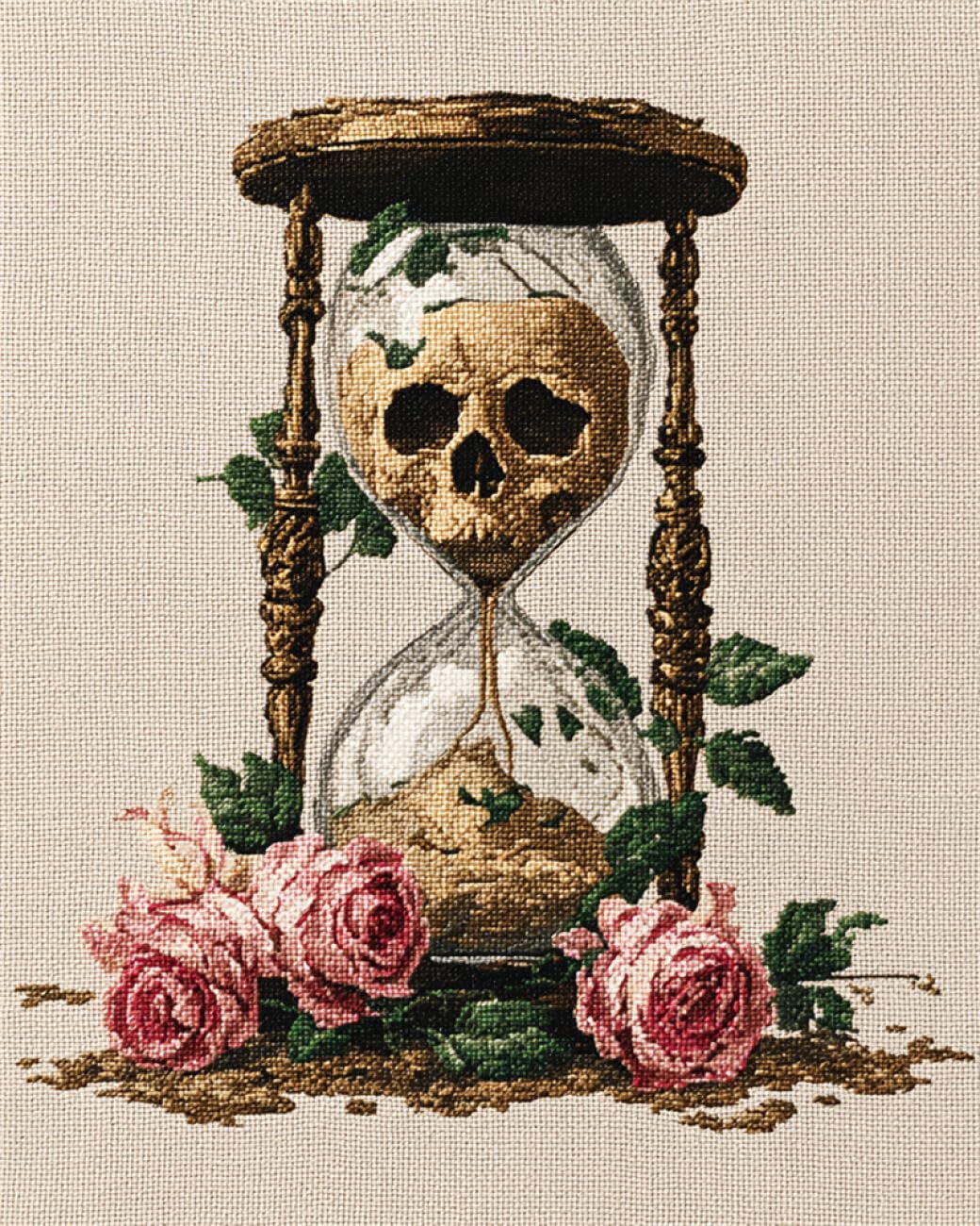 RKFLGEW 14CT Cross Stitch Kits for Adults Hourglass and Flowers Preprinted Fabric Cross Stitch DIY Art Needlecrafts Embroidery Kits for Adults Beginners 40x50cm
