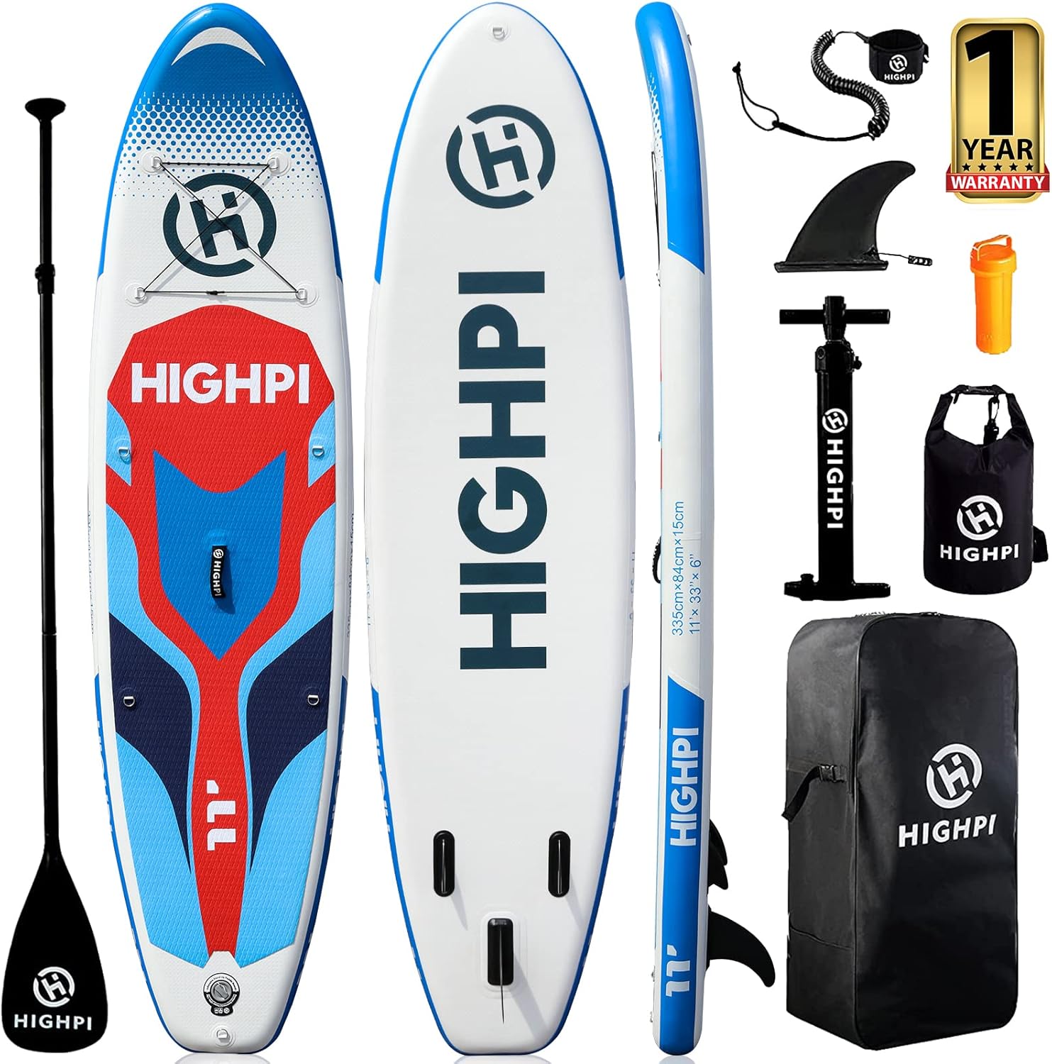 Highpi Inflatable Stand Up Paddle Board 10'6''/11' Premium SUP W Accessories & Backpack, Wide Stance, Surf Control, Non-Slip Deck, Leash, Paddle and Pump, Standing Boat for Youth & Adult Passion Red