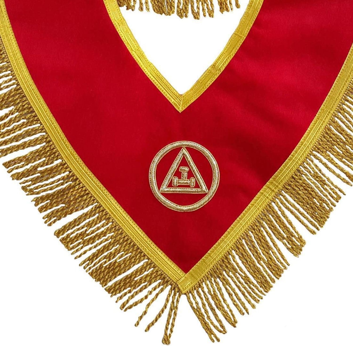 Bricks Masons Royal Arch Chapter Collar - Red Velvet Triple Tau Insignia with Golden Fringe