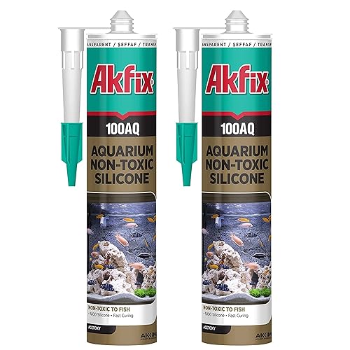 Akfix Sellador de silicona seguro para acuarios 100AQ - Enlace impermeable al vidrio, sellador transparente 100% silicona para acuarios de agua
