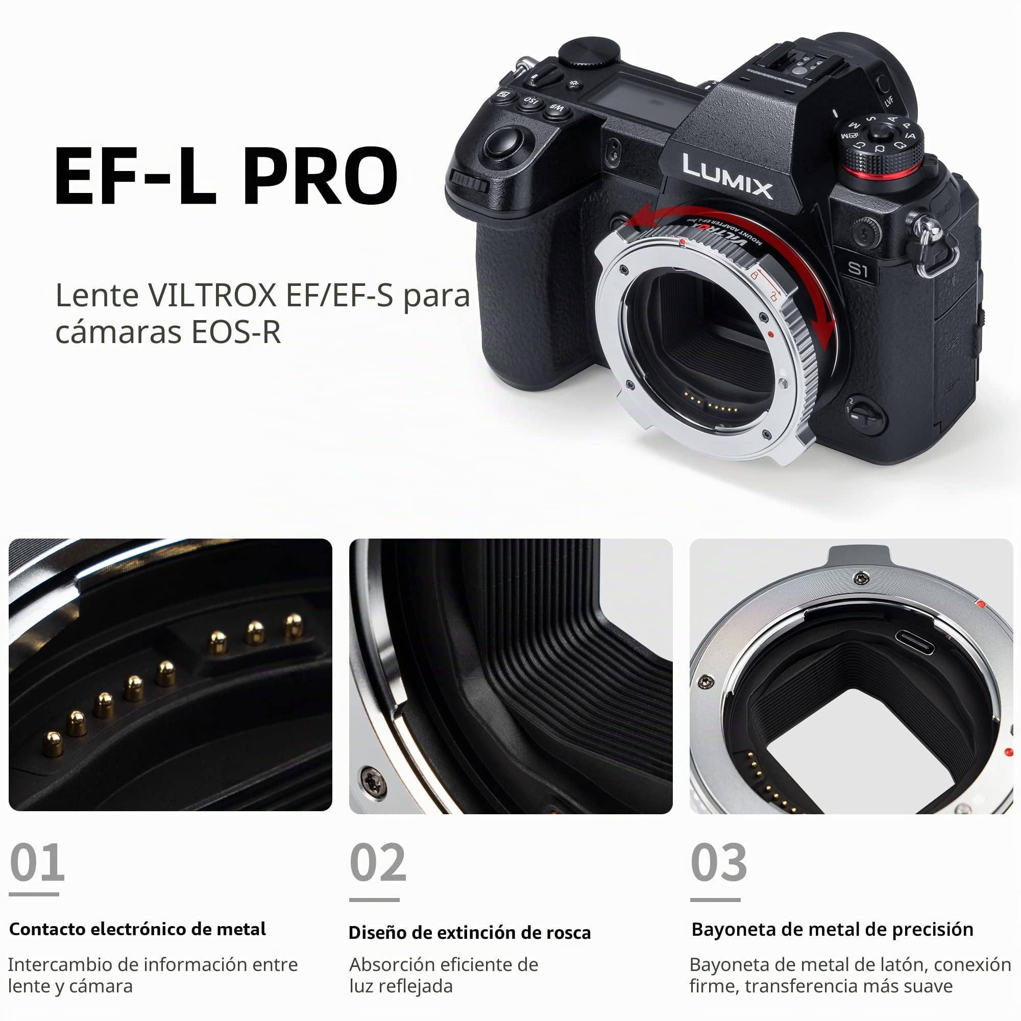 VILTROX EF-L Pro Adaptador Montura Lente Enfoque Automático Compatible con Lente EF/EF-S a cámara Montaje L Leica SL2/Lumix S1 S1H S5/Sigma