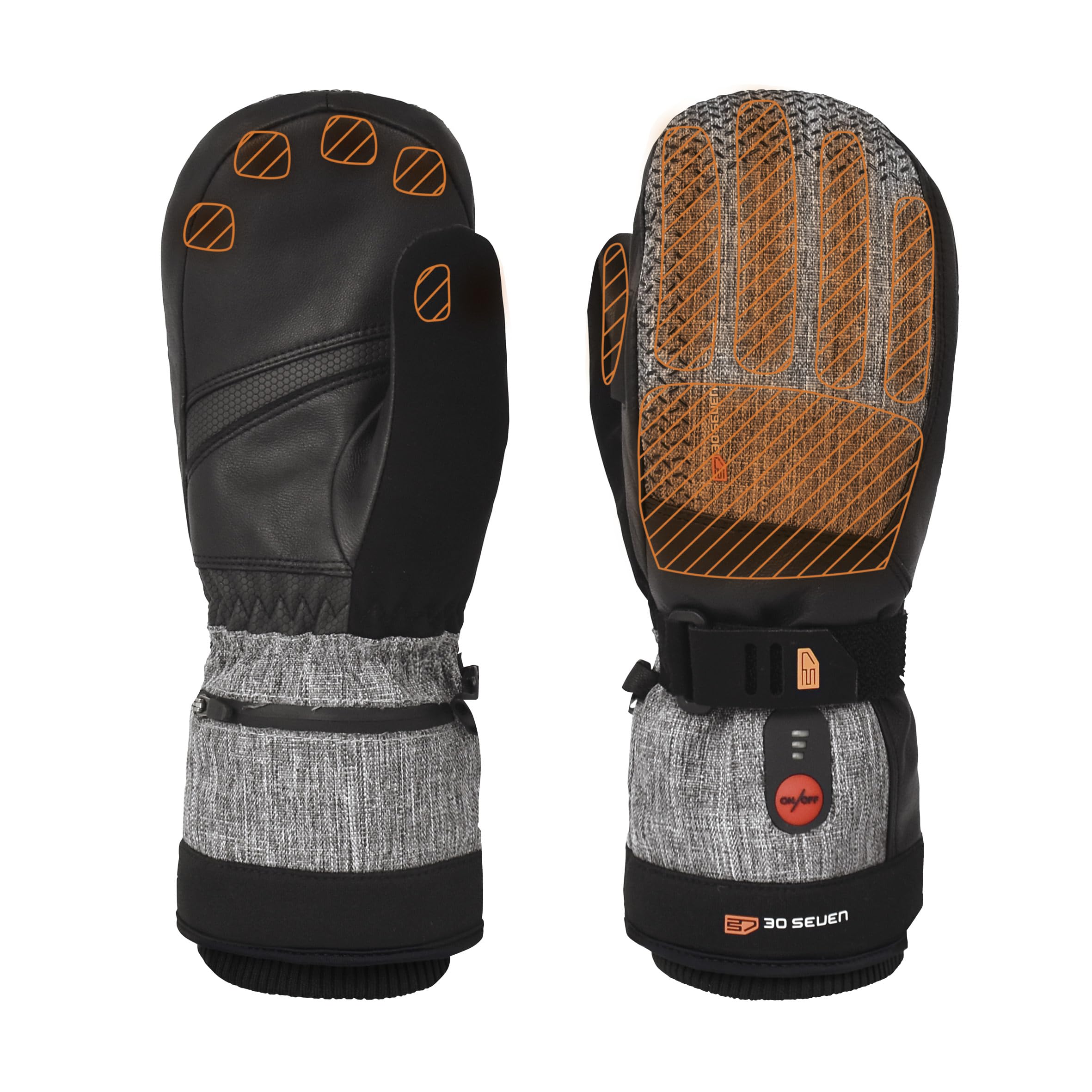 30seven Manoplas deportivas con calefacción, guantes térmicos electrónicos para esquí, snowboard, ropa de exterior impermeable y resistente al viento, para hombre y mujer, gris, 11 - XL