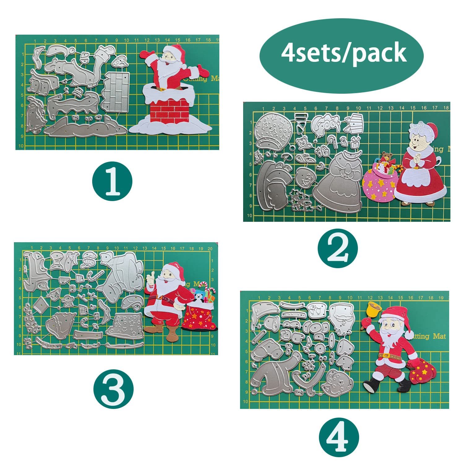 4 juegos de troqueles de Navidad de chimenea de Papá Noel para hacer tarjetas, suministros de álbumes de recortes, troqueles en relieve, plantilla para moldes de bricolaje, tarjetas de papel, álbum de