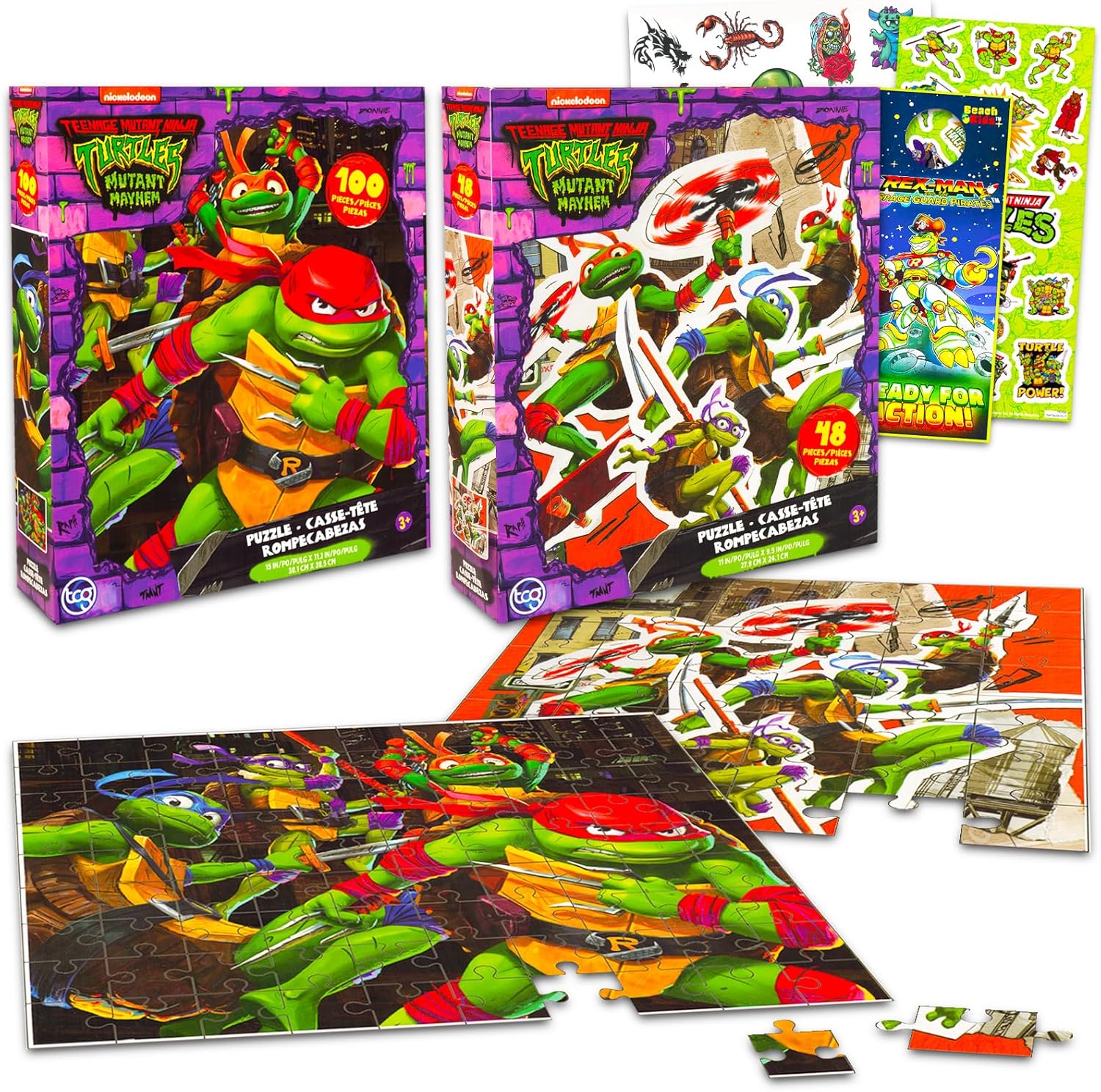 Teenage Mutant Ninja Turtles Puzzle Sets for Kids - Bundle of 2 TMNT Puzzles, 48 Pc and 100 Pc, TMNT Stickers, More | Teenage Mutant Ninja Turtles Puzzle Kids