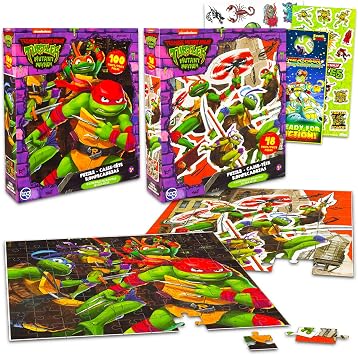 Teenage Mutant Ninja Turtles Puzzle Sets for Kids - Bundle of 2 TMNT Puzzles, 48 Pc and 100 Pc, TMNT Stickers, More | Teenage Mutant Ninja Turtles Puzzle Kids