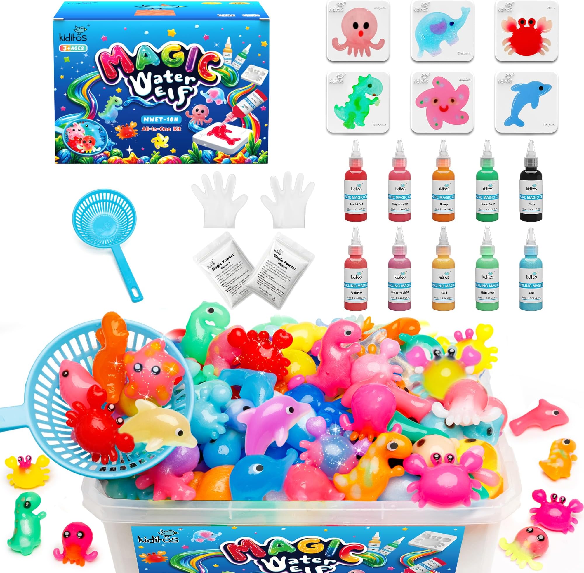 Magic Water Elf Toy Kit,Squishies for Kids, DIY Sensory Craft Kit | 10 Gels & 6 Molds, Make Your Own Magic Water Pets, STEM Science Activity, Party Favors & Birthday Gifts for Kids Ages 3+