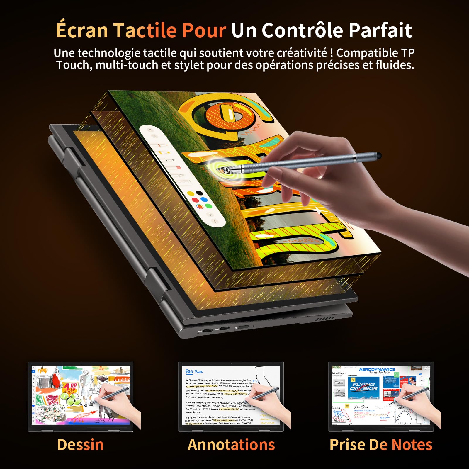 Mini Ordinateur Portable 2 en 1 de 10,95 Pouces, écran Tactile 2000 * 1200, Celeron N95 (jusqu'à 3,4 GHz), 16 Go de RAM DDR5, SSD 256 Go, USB*2, BT 5.0 (Gris,16G + 512G SSD)