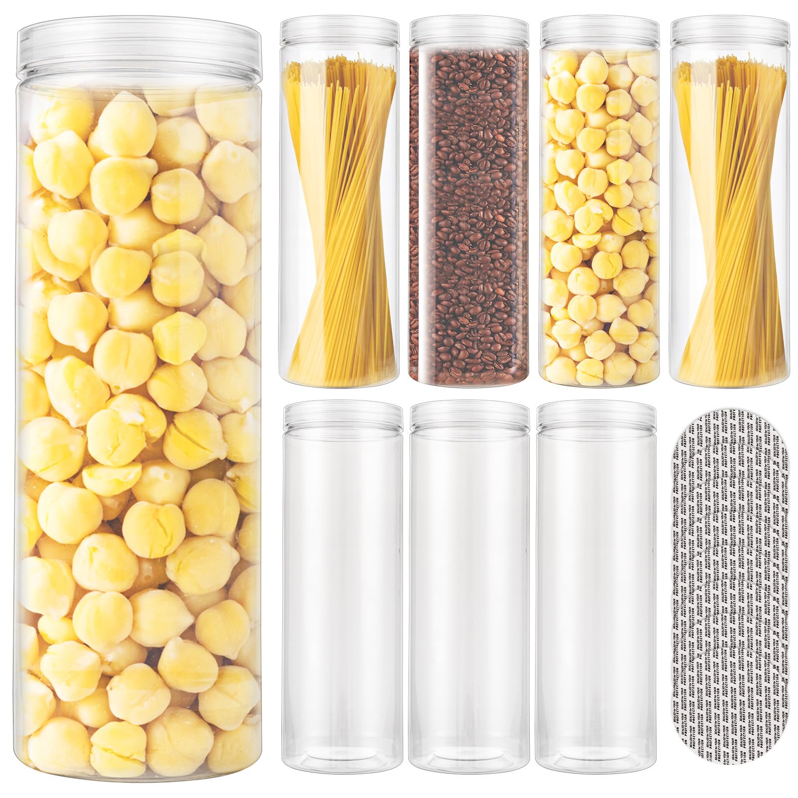 AHAQU 8PCS 1360ml/46oz Clear Plastic Jars with Lids, Large Food Storage Jars, Clear Plastic Storage Containers for Dry goods, Noodles, Spices and More
