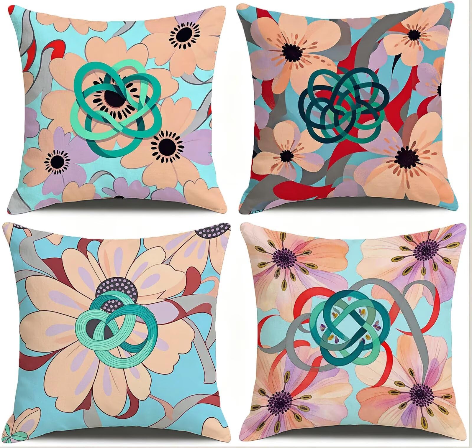 Cojines Exterior Rosa Funda Almohada 45x45 Impermeables Juego de 4, Cod-490