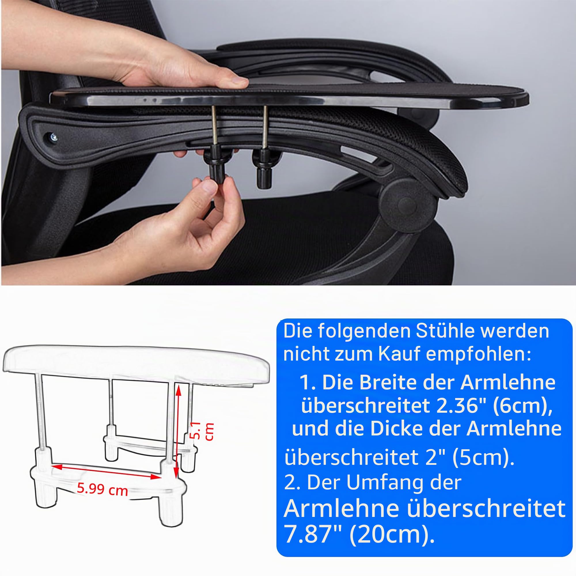 LL-COEUR Handgelenkauflage Armablage Ergonomische Einstellbare Computer Schreibtisch Extender, für Haus und Büro, Arm-Stütze (2 PCS Schwarz)