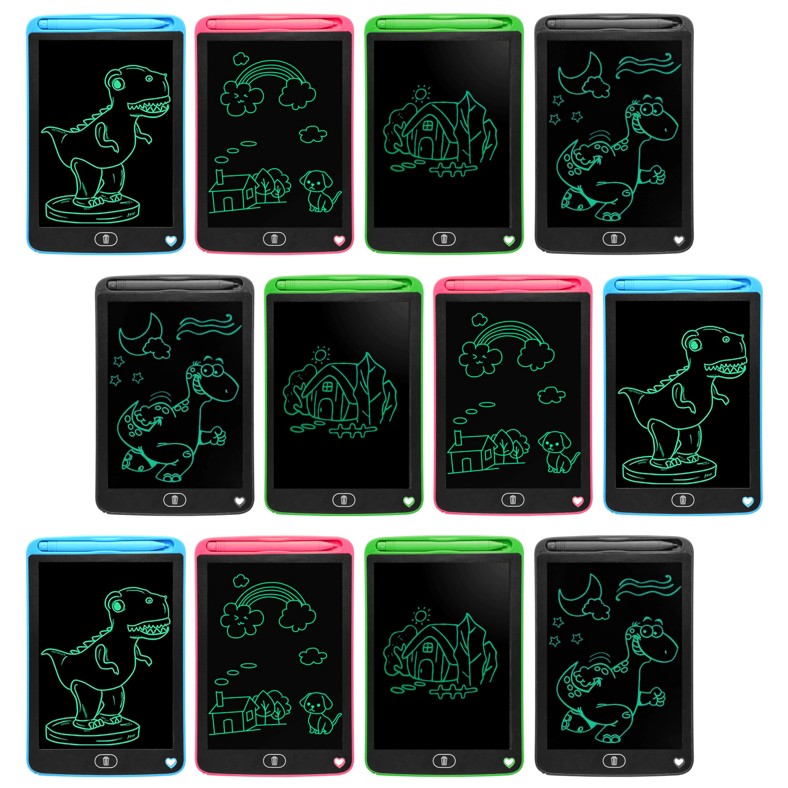 VGRASSP 8.5 Inch Educational LCD Writing Tablet Toy for Kids - Reusable Doodle Board with One-Click Erase and Stylus - Learner Drawing Pad - Color As Per Stock (Pack of 12)
