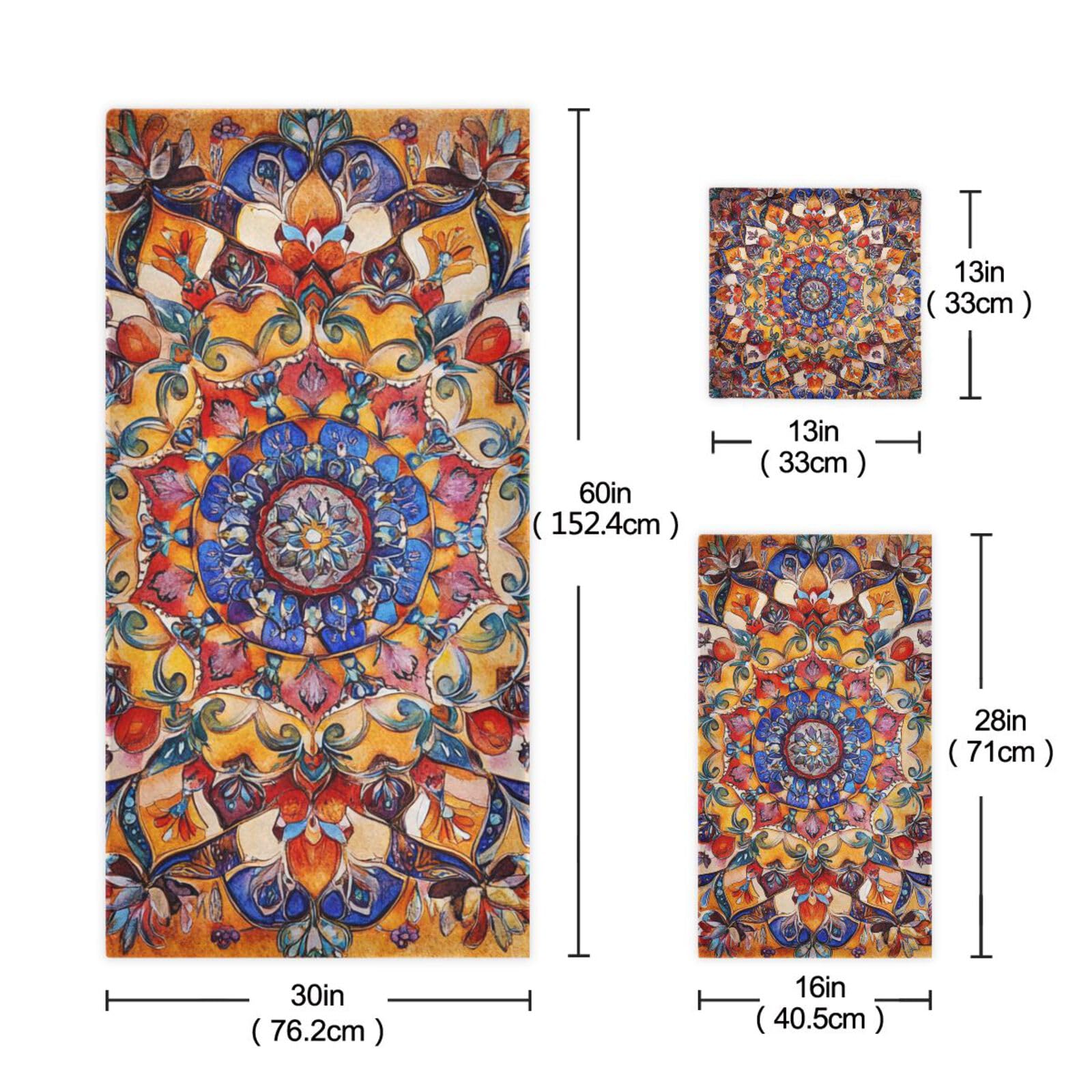 Bohema wzór boho vintage mandala czyszczenie ręczników do twarzy zestaw 3 sztuk, 1 ręcznik kąpielowy 1 ręcznik do rąk 1 myjka do kuchni łazienki jogi siłowni