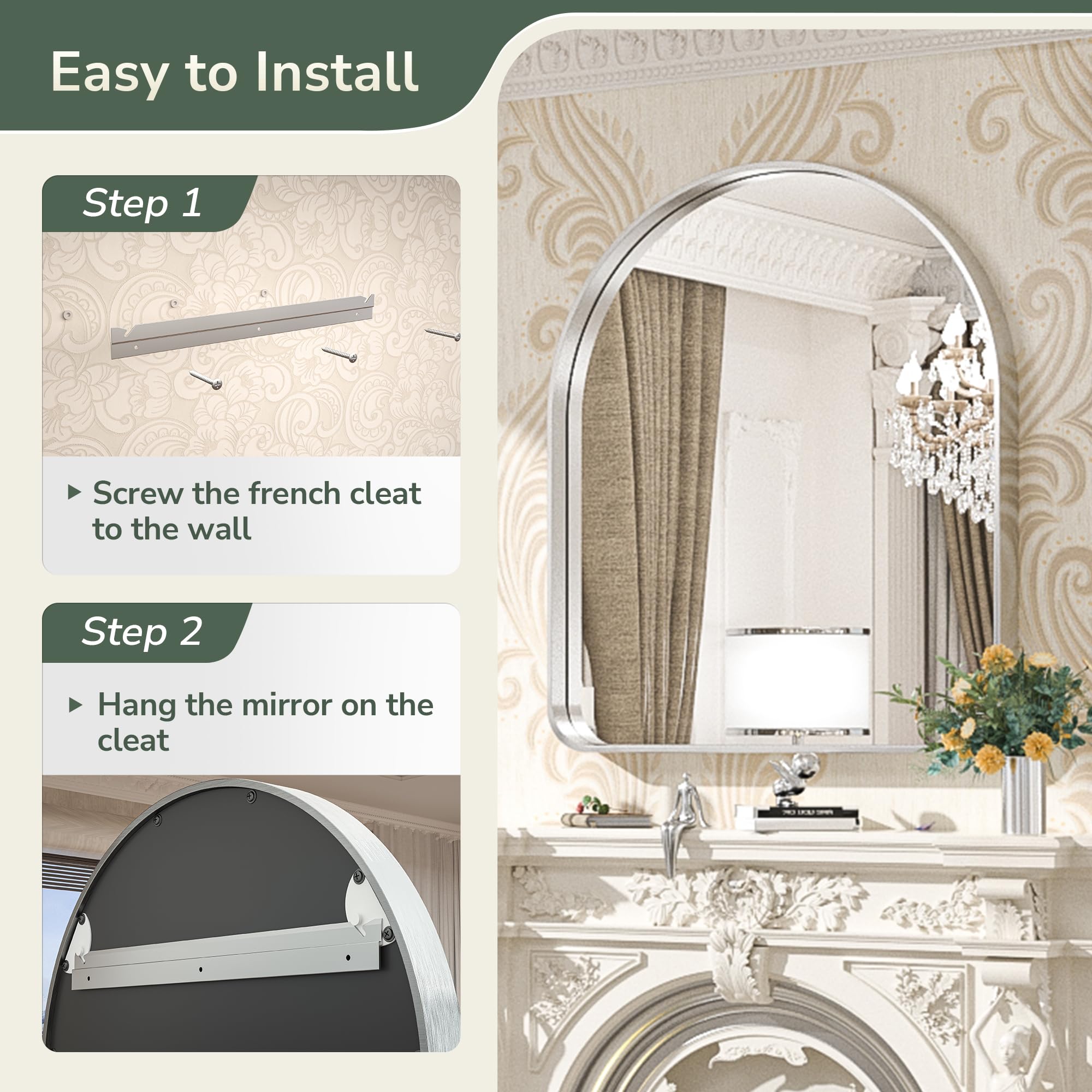 TokeShimi Arch Bathroom Mirror 30x36 Inch with NonRusting Aluminum